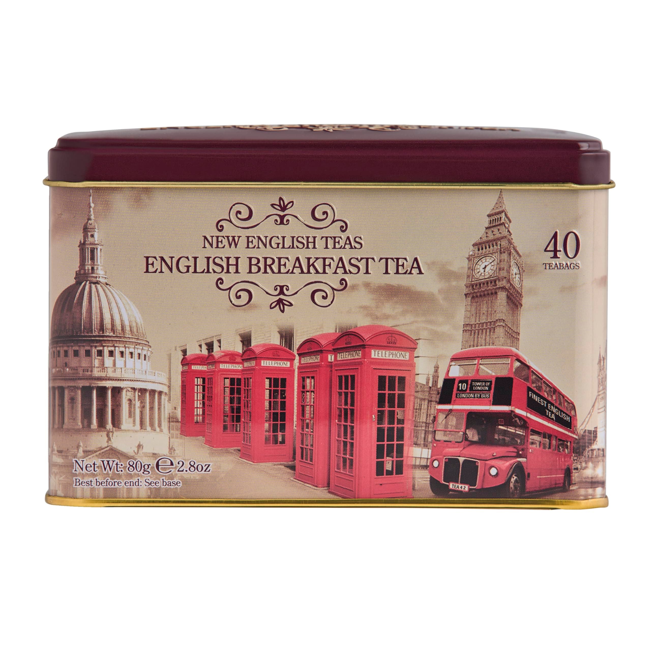 New English Teas Vintage London Tea Tin with 40 English Breakfast teabags