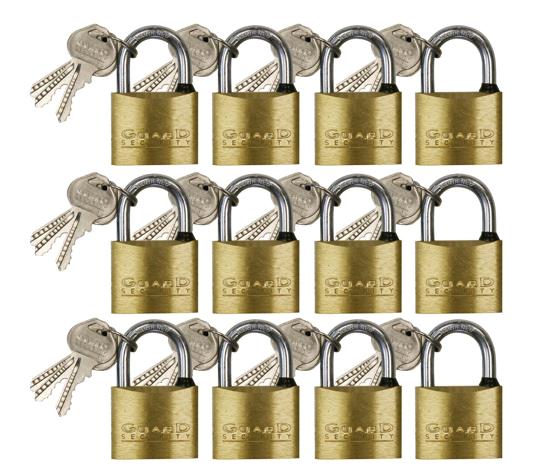 Guard Security 620X12 Solid Brass Padlock Gang Card Assorted with 1-Inch, 1-1?4-Inch, and 1-1?2-Inch Standard Shackle, 12-Pack