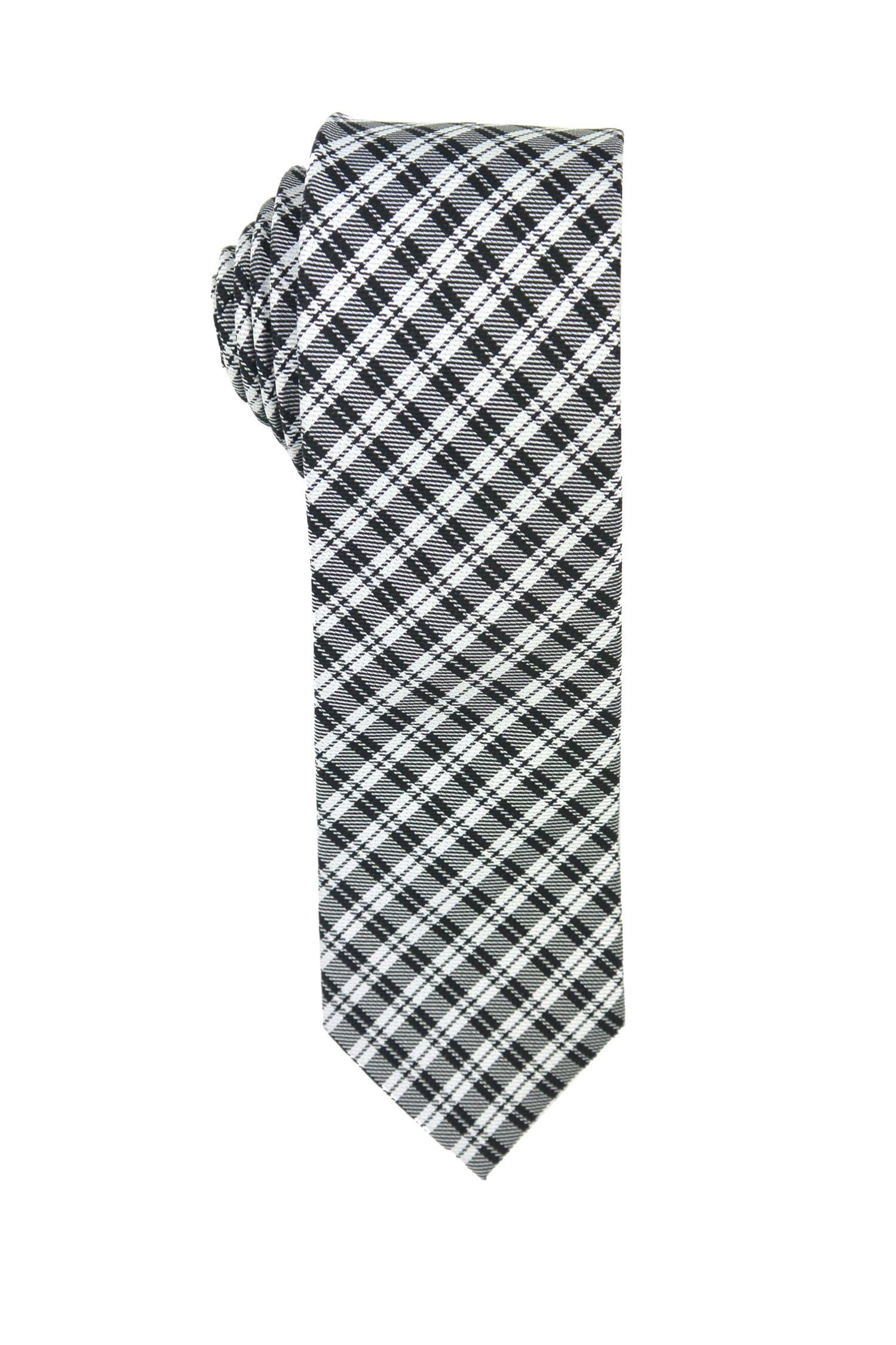 Zinturon Slim Unleashed With Sleek Classic Black/Grey Plaid Silk Dress Tie
