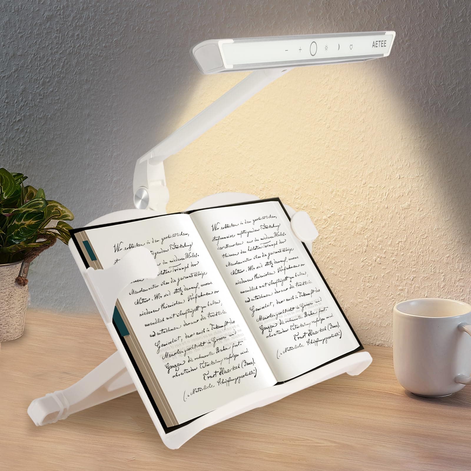 Book Stand with LED Light Rechargeable Reading Lights Long-Lasting Built-in 4000mAh Lithium Battery Operated Type-C Portable and Foldable Reading Lamps Perfect for Readers & Kids