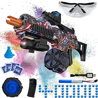 Electric Gel Ball Blaster, High Speed Automatic Splatter Ball Blaster with 45000+ and Goggles, JIFTOK Rechargeable Splatter Ball Toys for Outdoor Activities Shooting Game Party Favors-Flag