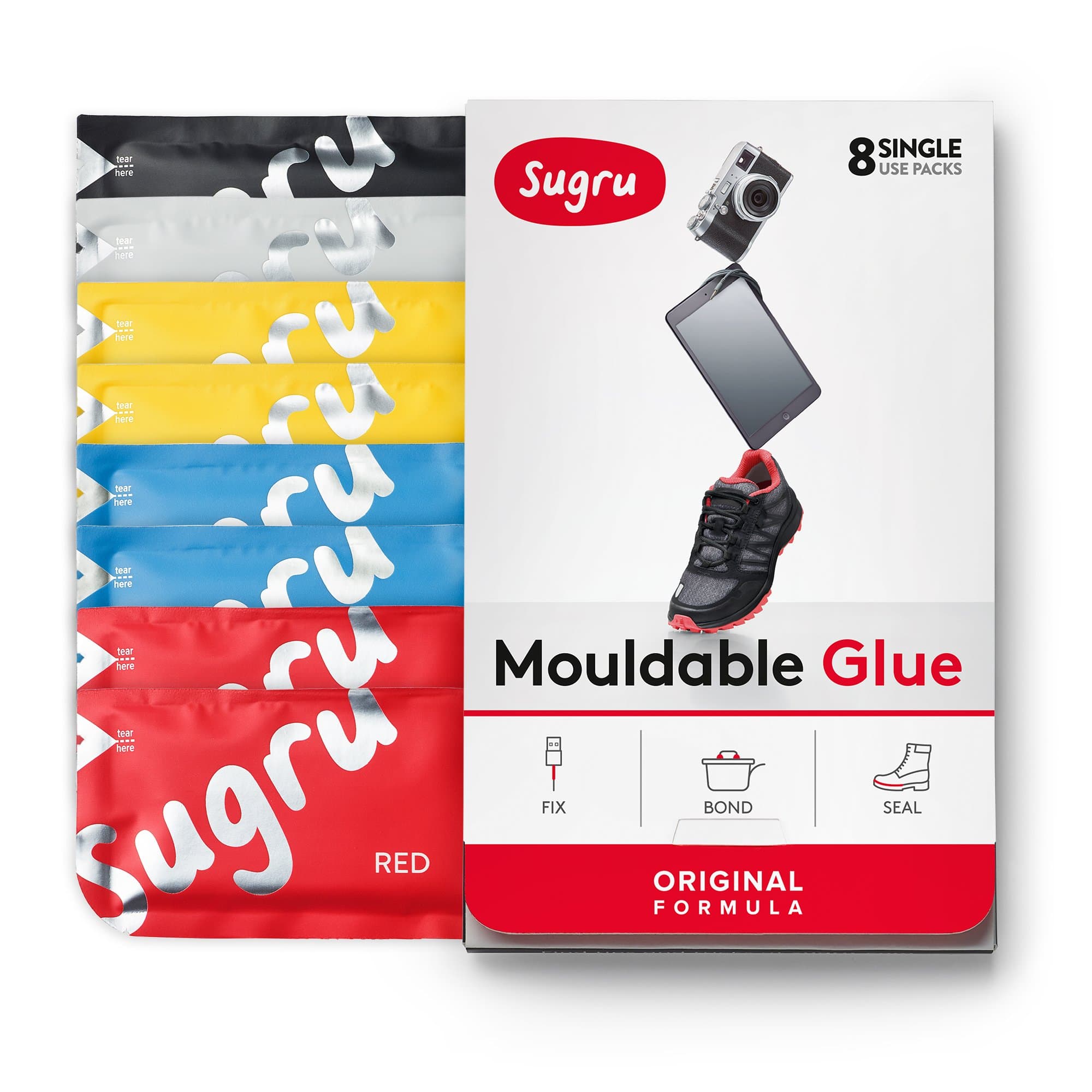 Sugru Mouldable Glue - Original Formula - All-Purpose Adhesive, Advanced Silicone Technology - Holds up to 2 kg - Classic Colours 8-Pack