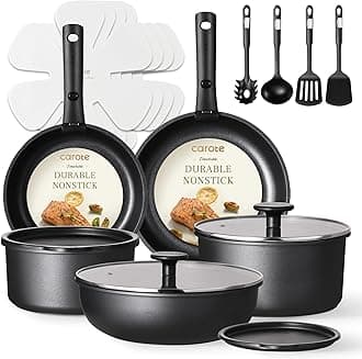 CAROTE 19Pcs Pots and Pans Set Non Stick, Cookware Set Detachable Handle, Nonstick Induction Kitchen Sets Non Stick with Removable Handle, RV Cook Ware, Oven Safe, Black