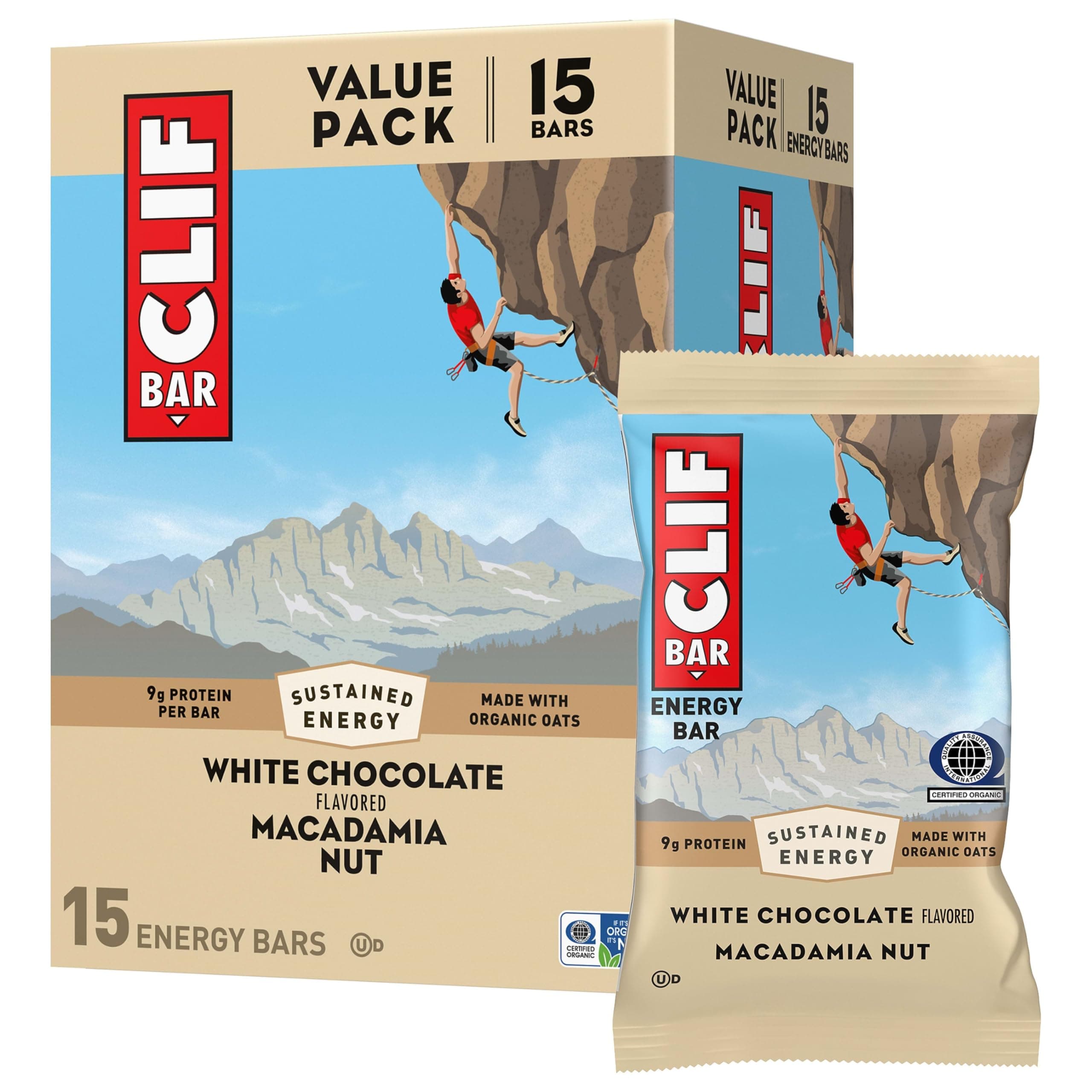 - CLIF BAR - Energy Protein Bars - White Chocolate Macadamia Nut - Made with Organic Oats - Energy Bars - Non-GMO - (15 Pack)