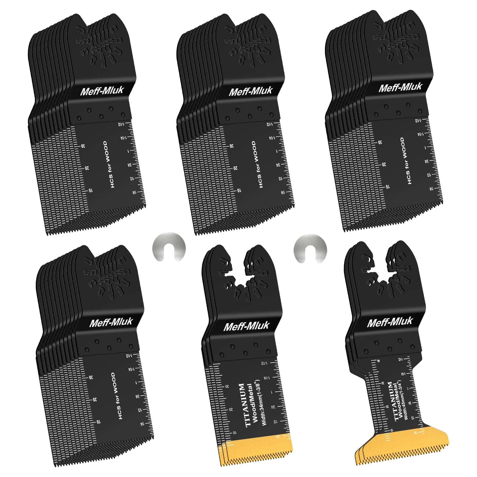 Meff-Mluk 50PCS Oscillating Tool Blades, Professional Universal Titanium Multitool Blades for Wood Plastics Metal Cutting, Quick Release Multi Tool Blade Kits Fit DeWalt Makita Dremel and More