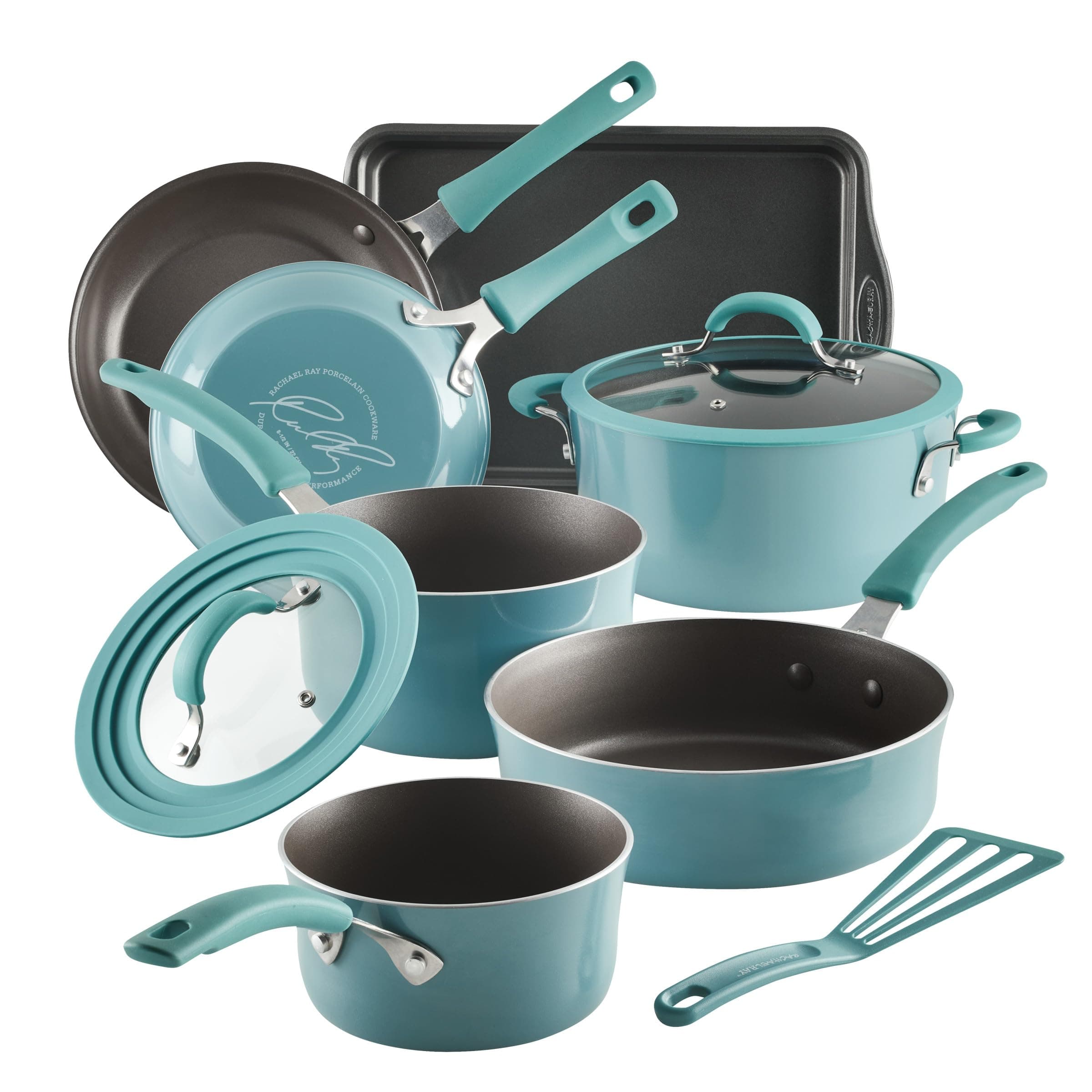 Cook + Create Nonstick Cookware/Pots and Pan Set, 10 Piece, Agave Blue