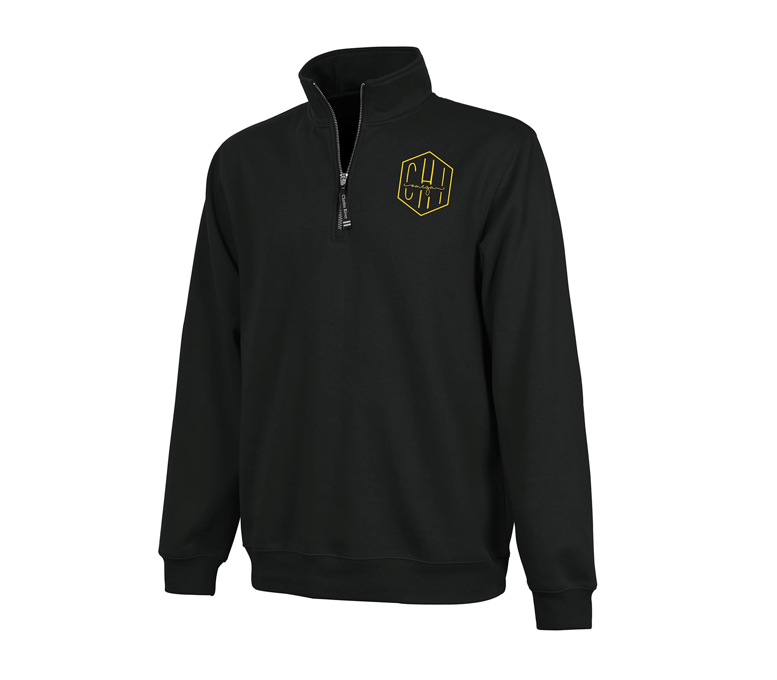 Chi Omega Sorority Sweatshirt | Greek Quarter Zip Pullover (Medium) Black