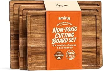 SMIRLY Wood Cutting Board, Bamboo Cutting Board Set, Chopping Board and Wooden Cutting Boards for Kitchen, Small Wood Cutting Board and butcher block (Acacia Wood, 3 Pack)