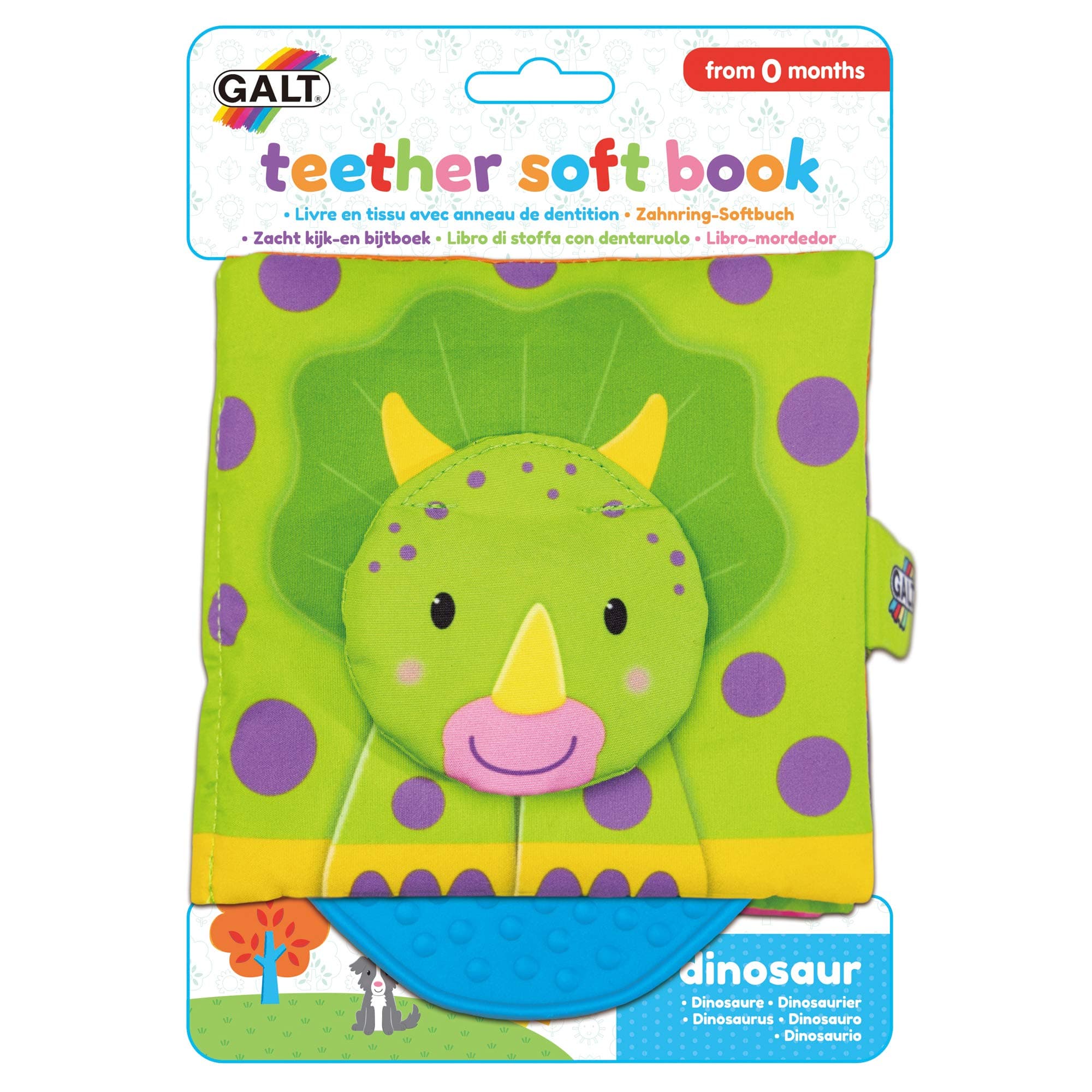 Galt Toys, Teether Soft Book - Dinosaur, Baby Teether & Soft Book Toy, Ages 0 Months Plus