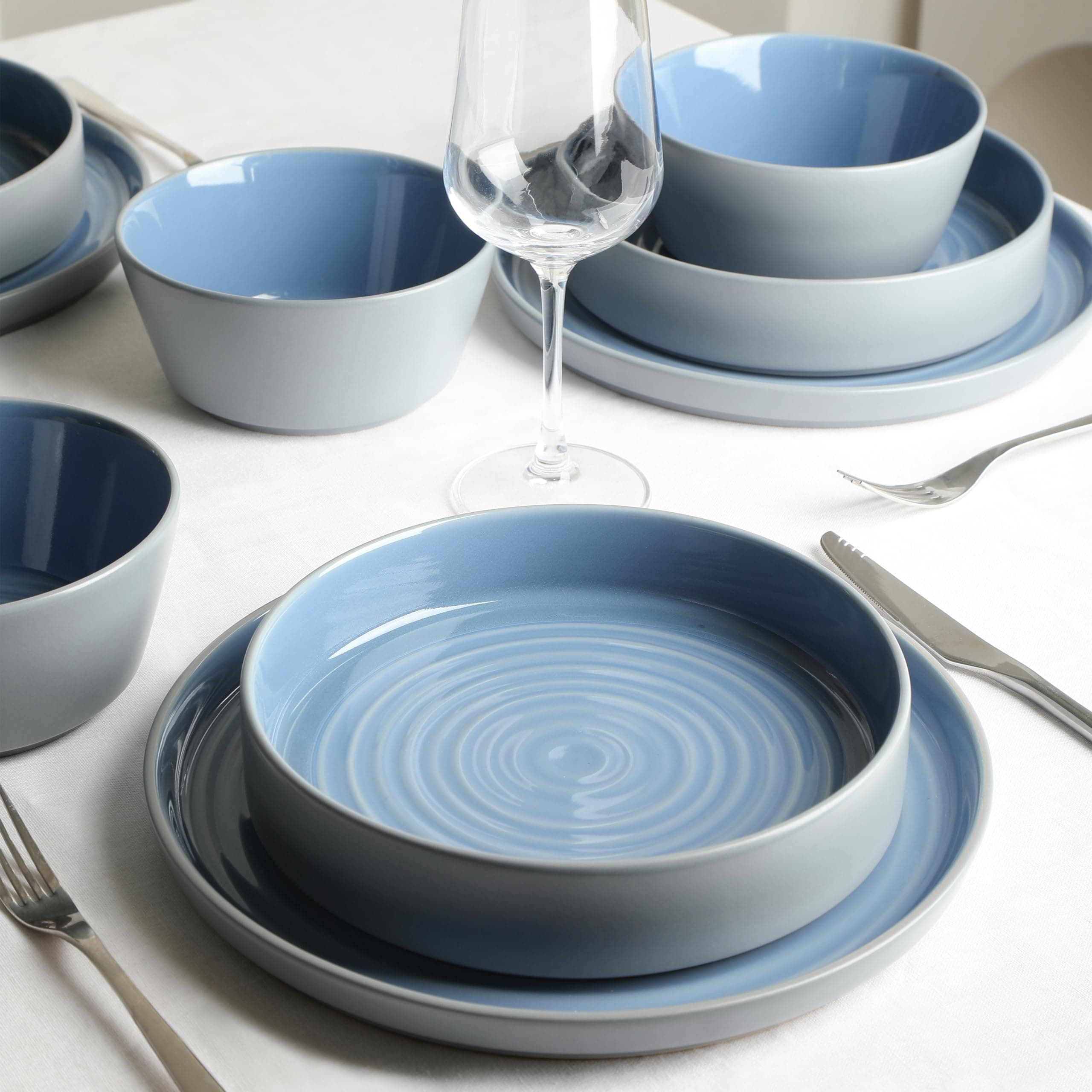 Stone LainElica 12-Piece Modern Dinnerware Set Stoneware, Plates and Bowl Sets for 4, Blue and Grey