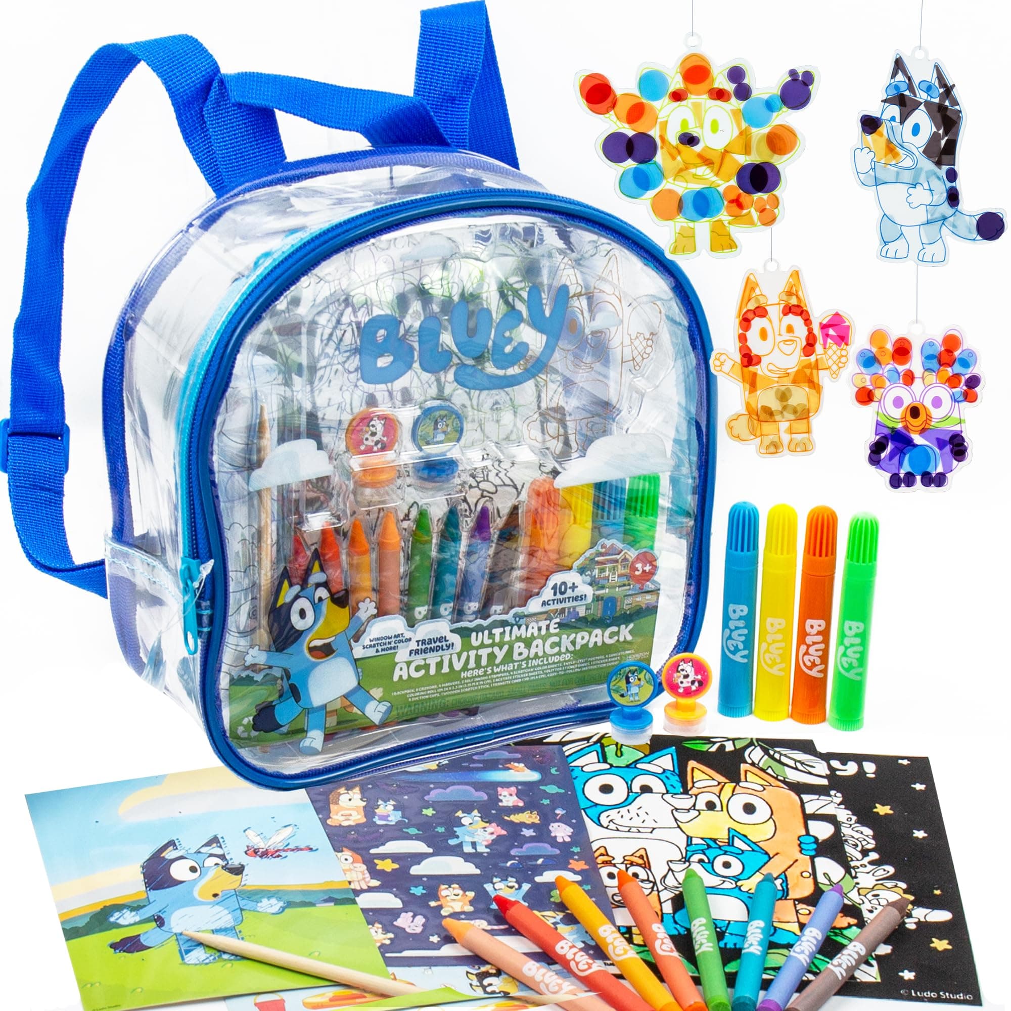 Bluey Ultimate Activity Backpack, 10+ Creative Projects in a Reusable Bag, Less-Mess Toddler Toys, Road Trip Essentials for Kids, Great Airplane Toy