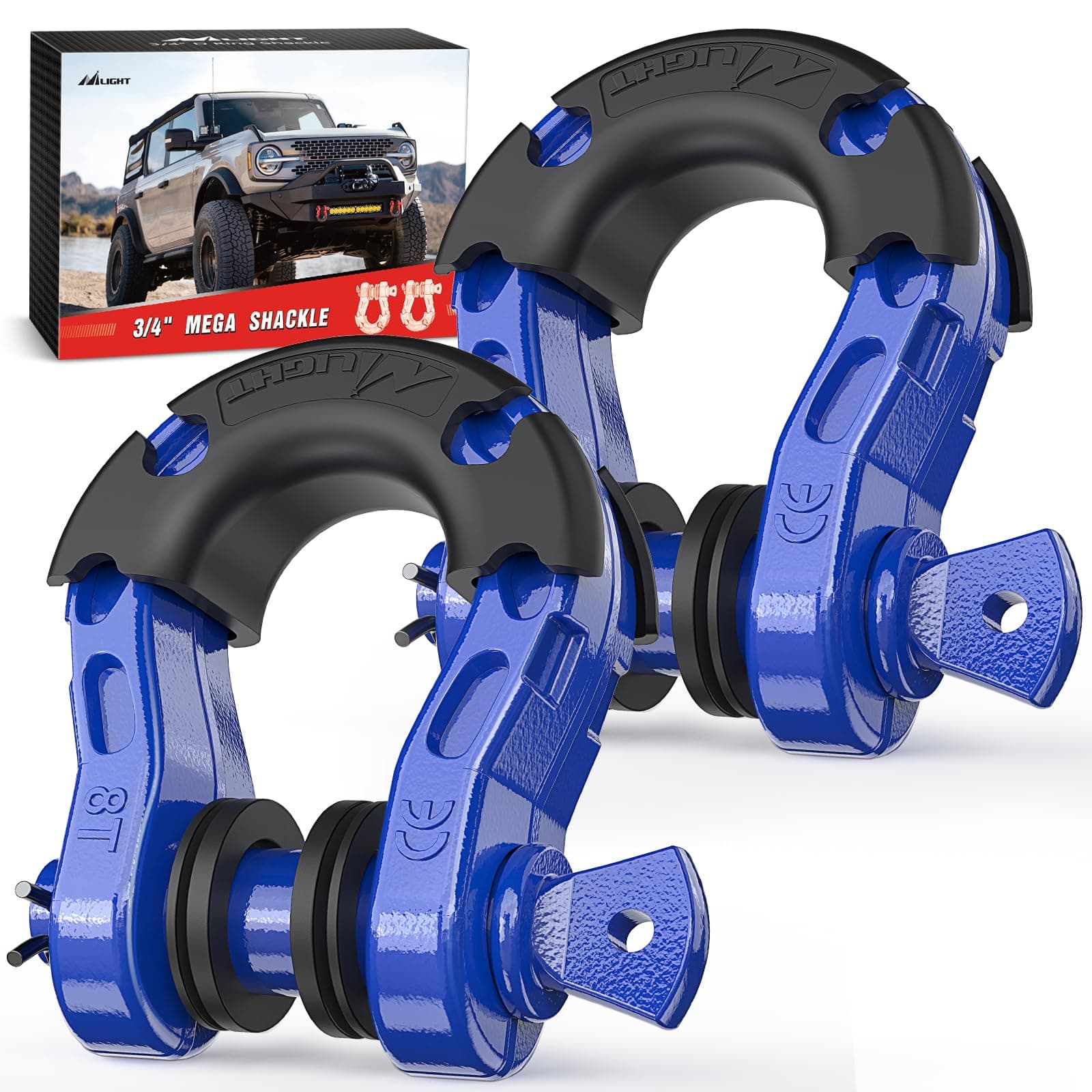 Nilight Heavy Duty Mega D-Ring Shackles(2 Pack) 68,000 lb Break Strength(17,000 lb WLL) w/ 7/8″ Screw Pin & Washers, Forged Steel Off-Road Recovery Shackles for Tow Strap & Winch Gear, Blue