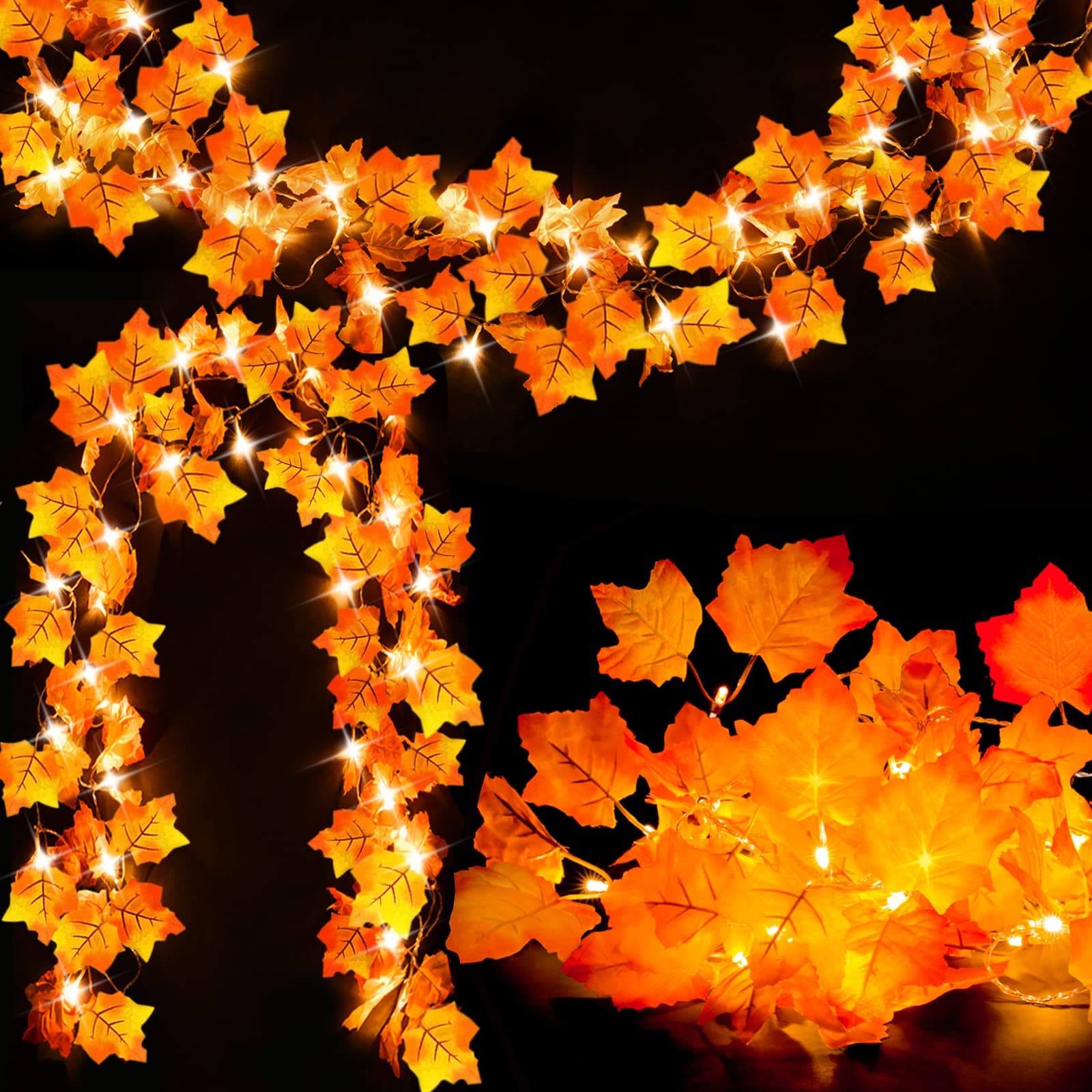 Fall Decor for Home Thanksgiving Decorations Lighted Fall Garland 8.2ft 20 LED, Fall Decorations Thanksgiving Decor Maple Leaves String Lights for Indoor Autumn Harvest