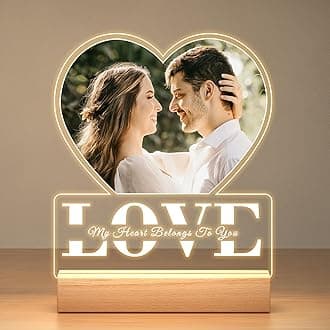 Personalised Photo Frame with Photo, Personalised Picture Frame with Night Light, Customised Photo Frames, Personalised Anniversary Couple Gifts for Women Men Him Her Girlfriend Boyfriend