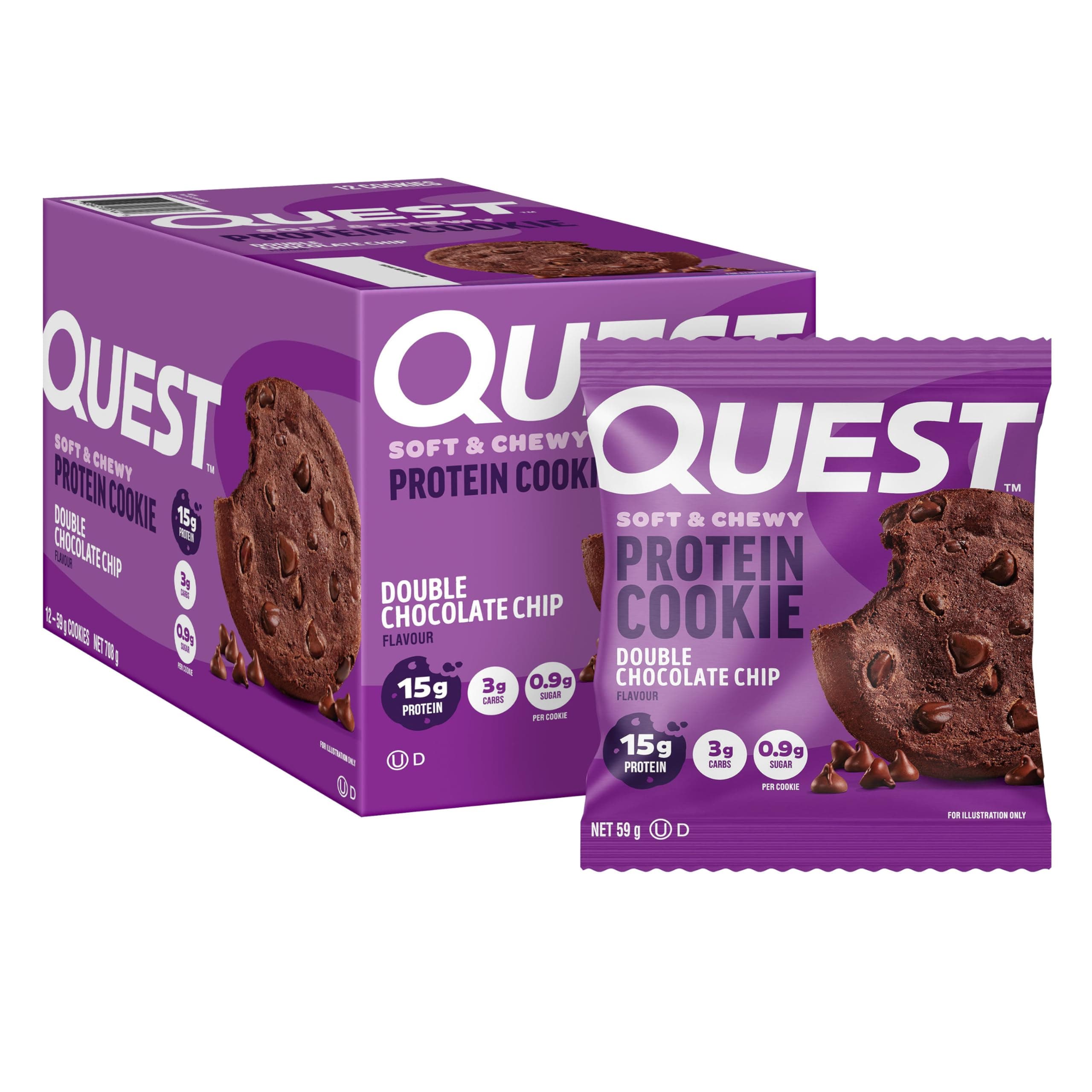 Quest Nutrition Double Chocolate Chip Protein Cookie, High Protein, Low Carb, 12 Count