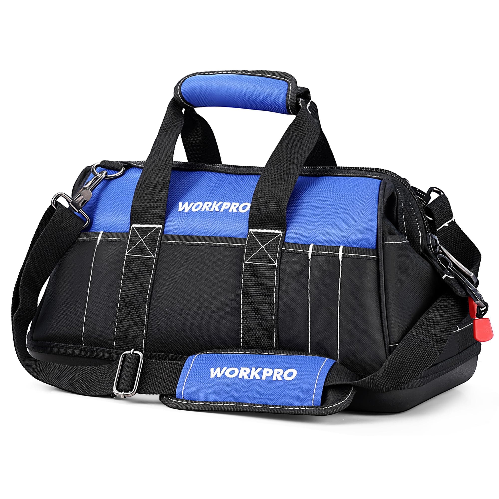 WORKPRO Tool Bag 16-inch, Multi-pockets Heavy Duty Tool Bag with Waterproof Plastic Hard Base, Wide Open Mouth Heavy Duty Electricians Tools Bag with Adjustable Shoulder Strap