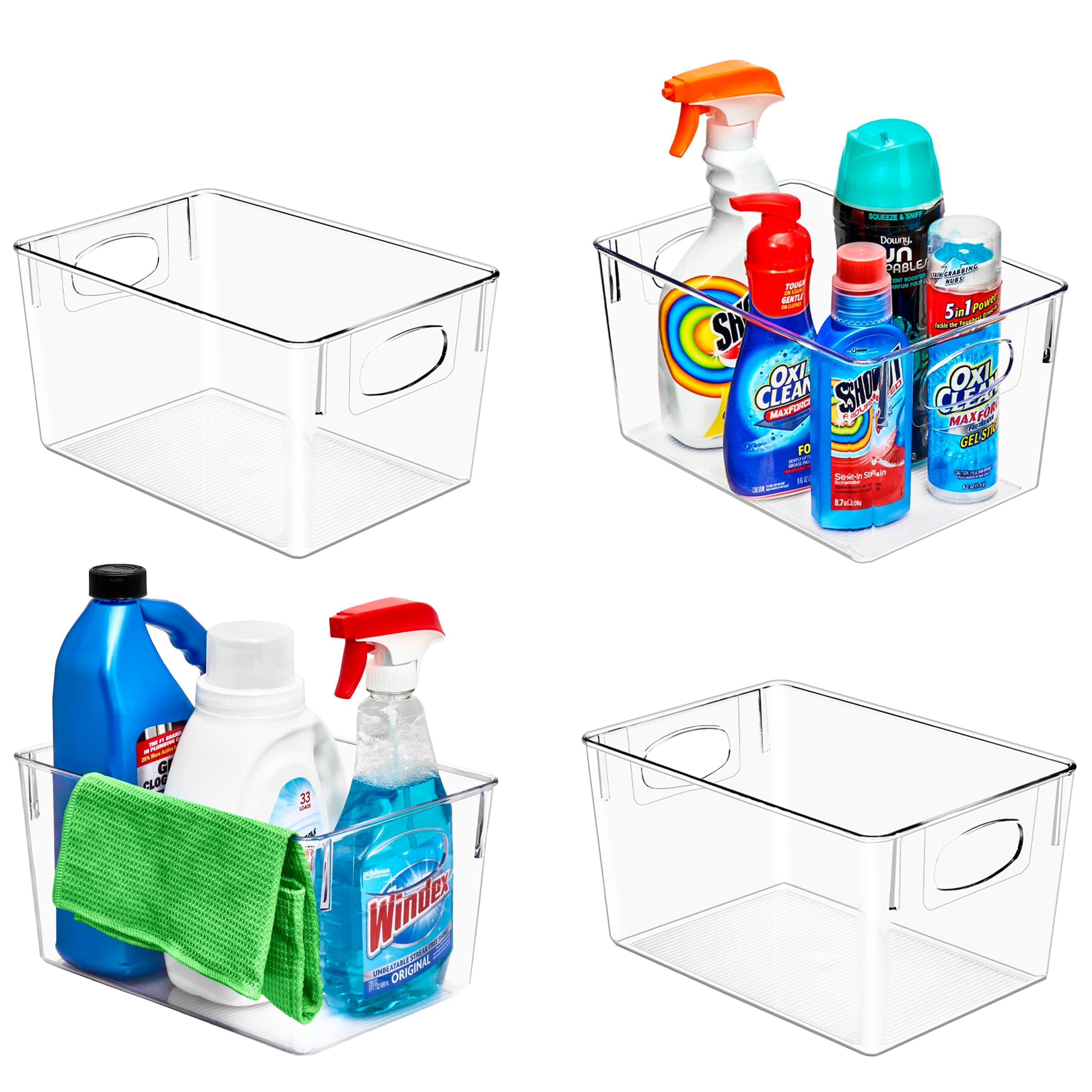 4 Pack Large Clear Plastic Storage Bins, Clear Organizer Bins with Handle for Kitchen, Pantry, Cabinet, Refrigerator, Craft, Toys, Clothes, Closet, Under Sink, Bathroom Organizers and Storage