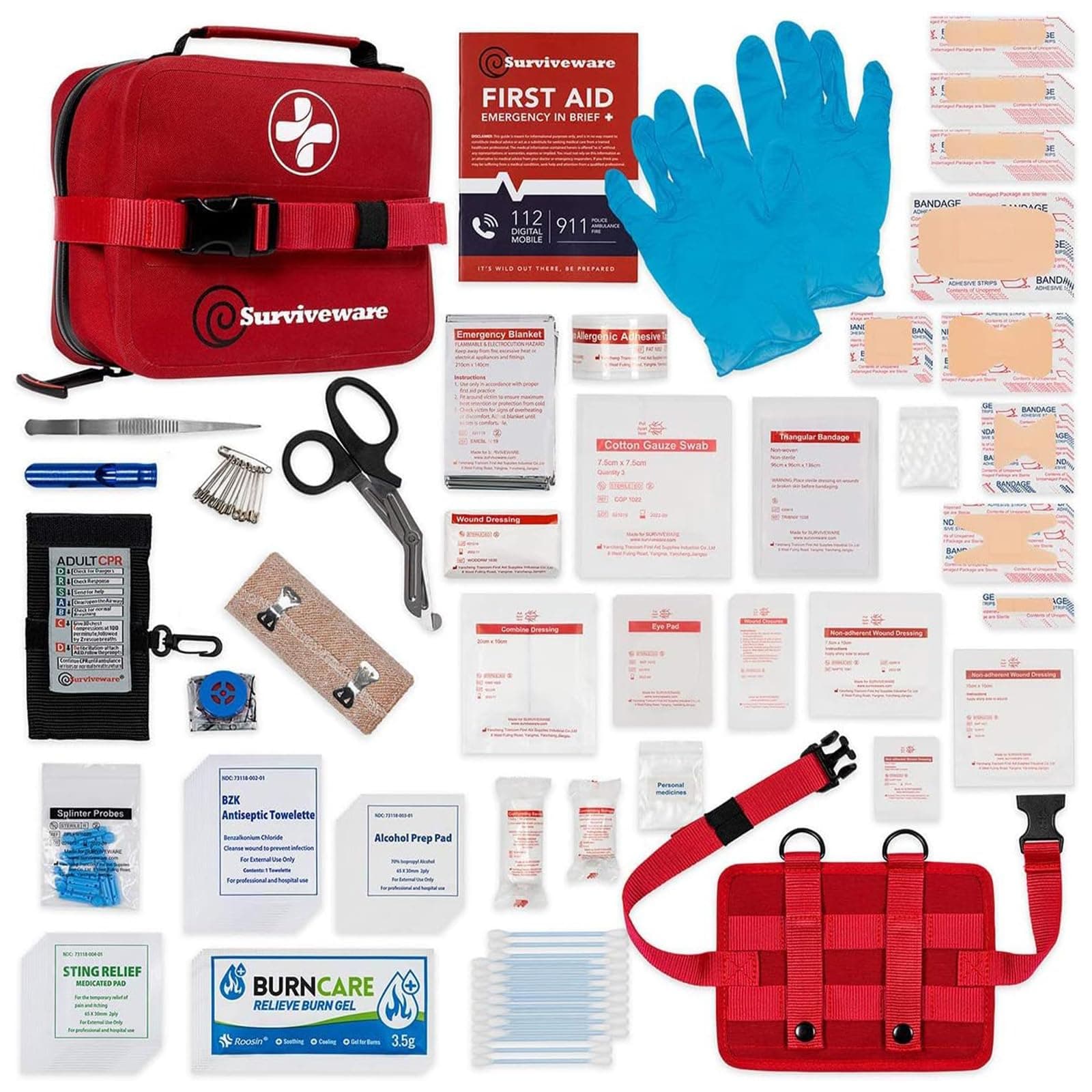 Surviveware 184 Pcs Comprehensive Waterproof Premium Survival First Aid Kit - Medical Emergency Kit for Travel Camping Gear, Home Essentials & Outdoor Emergencies - Survival Kit