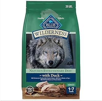 Wilderness Natural High-Protein Dry Food for Adult Dogs, with Wholesome Grains, Duck, 28-lb Bag.