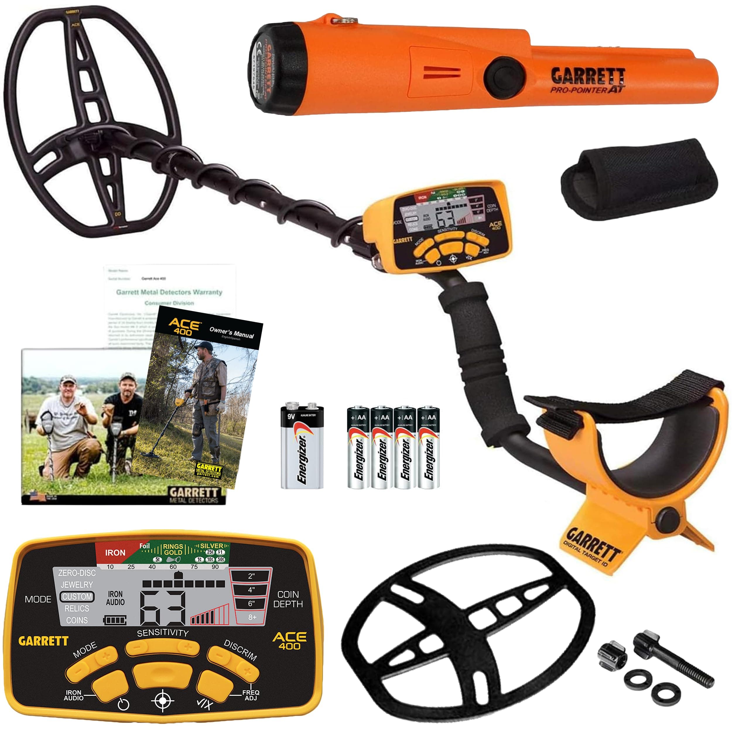 Garrett ACE 400 Metal Detector Bundle – Digital Target ID, Iron Audio, Adjustable Frequency, Includes Pro-Pointer at, Headphones & Searchcoil Cover