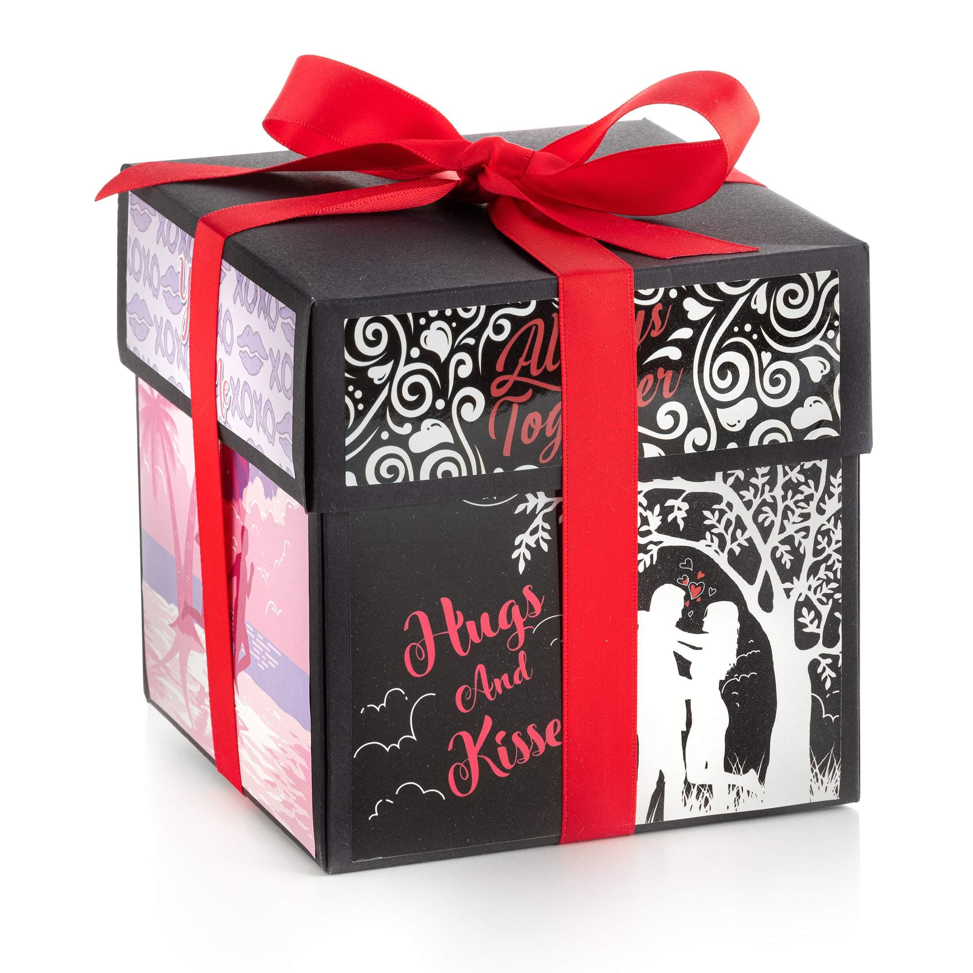 XOXO Explosion Box with Designer Illustrations - Pre-Assembled - 5 Inch Cube (You and I)