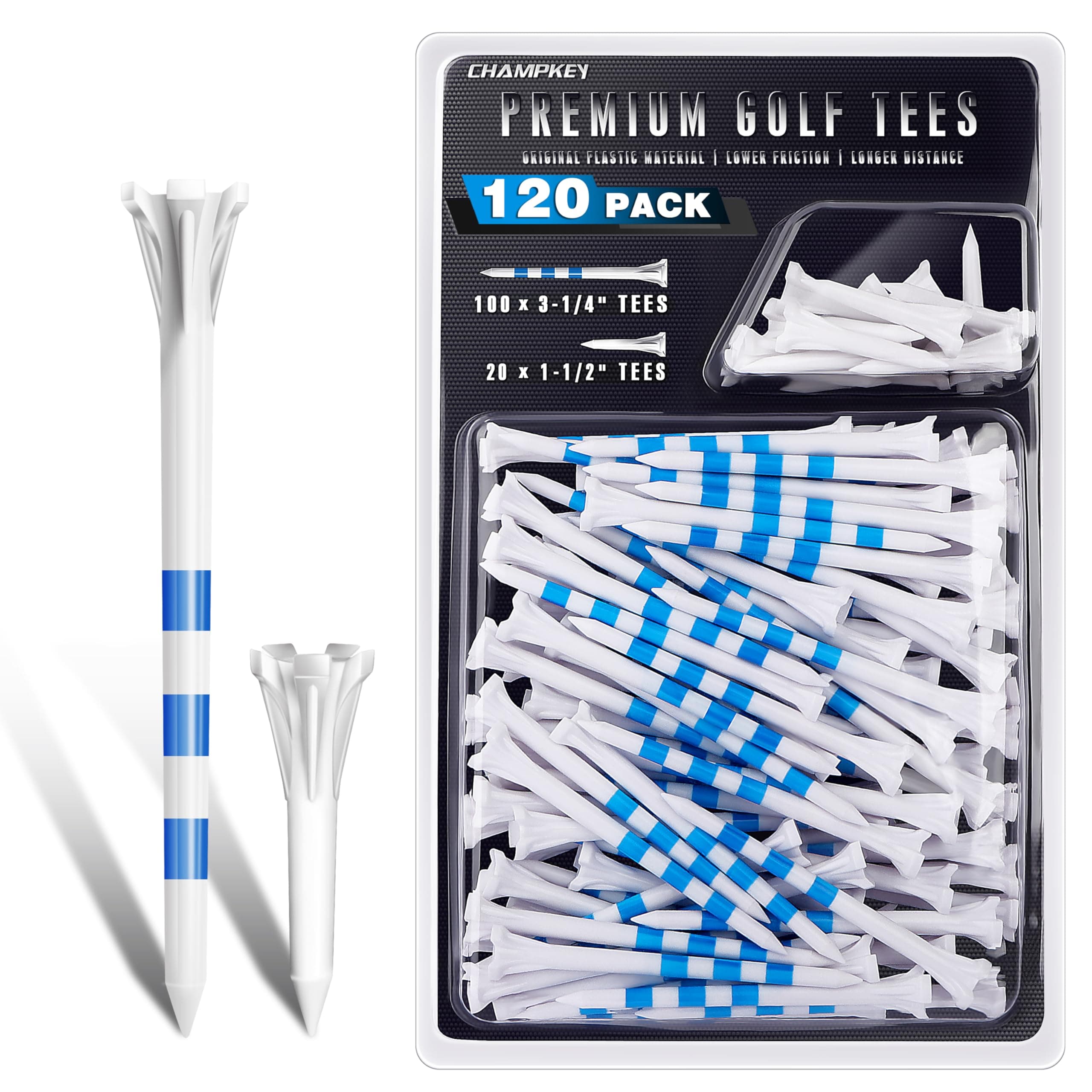 Advanced 5-Prong Plastic Golf Tees 120 or 100 Pack - 50% Ball Contact Surface Optimization with Longer Distance Performance Golf Tees Plastic
