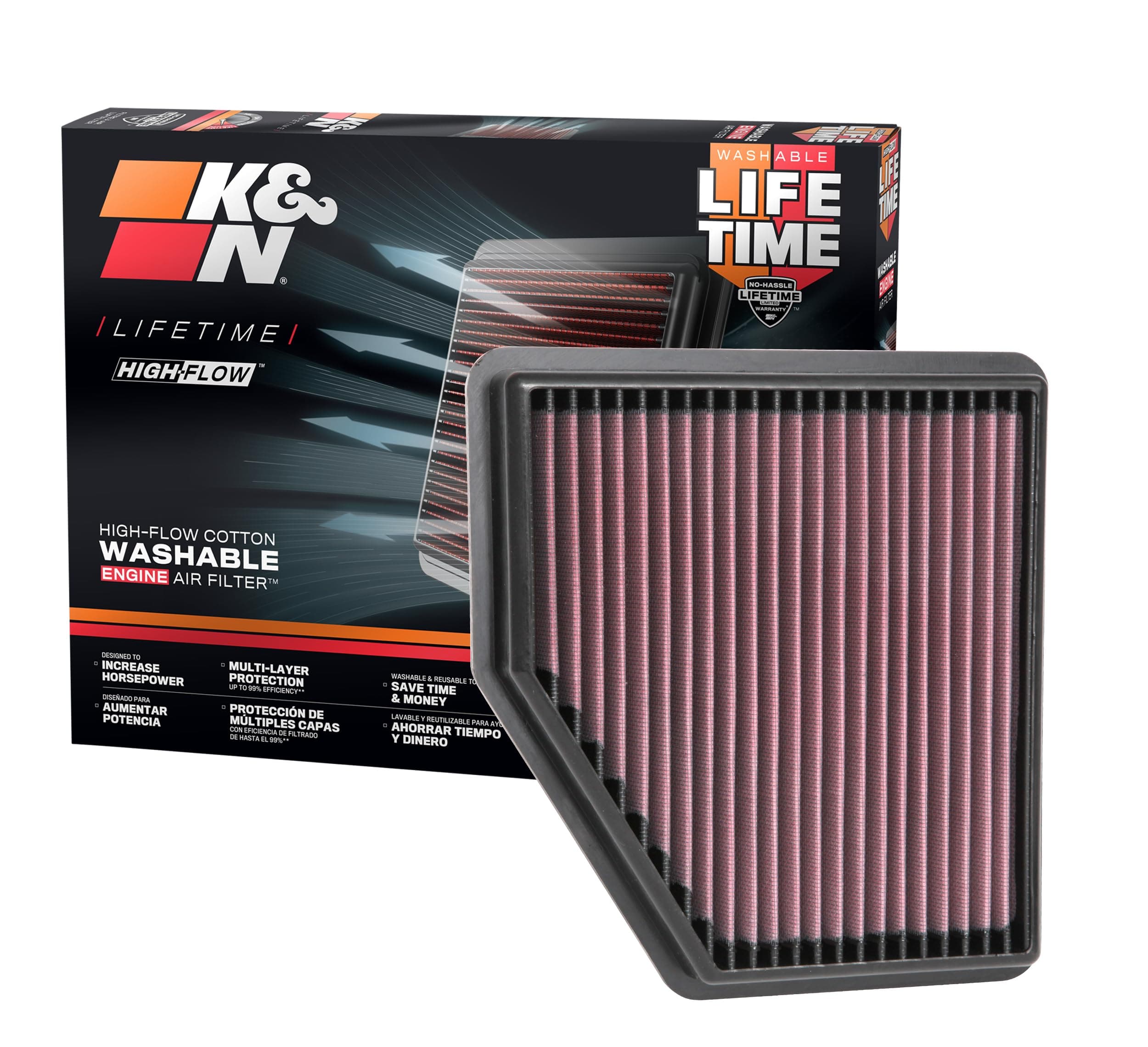 Engine Air Filter: Reusable, Clean Every 75,000 Miles, Washable, Premium, Replacement Car Compatible with 2019-2020 NISSAN Altima, 33-5095