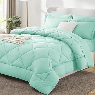Full Size Comforter Sets Mint Green - 7 Pieces Bed in a Bag Full, Luxury Soft Bed Set for All Seasons, Bedding Set with Down Alternative Comforter, Sheets, Pillowcases & Shams