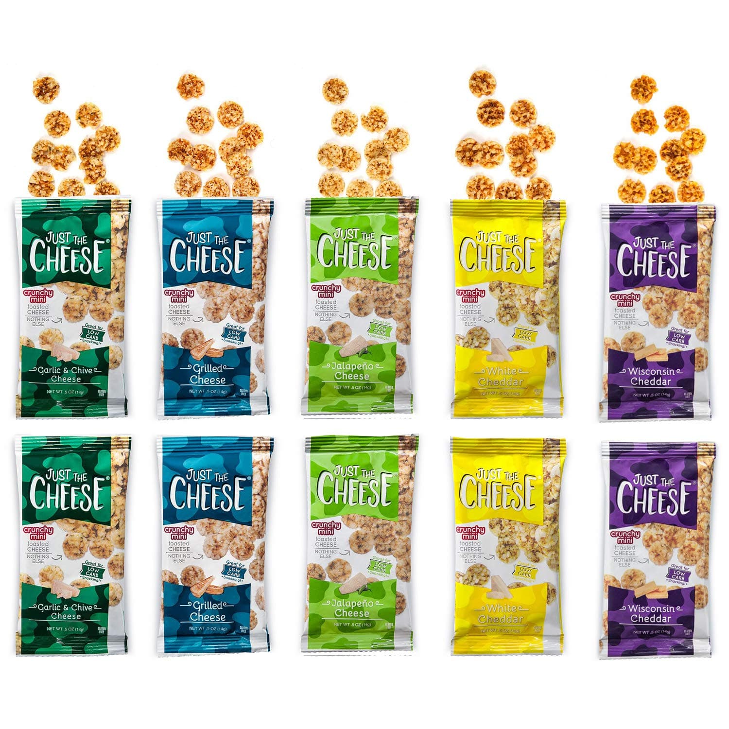 10 Pack Assortment Bundle: Keto Snack, Just the Cheese Minis, 100% Cheese, Low Carb, High Protein, Gluten Free, Fully Baked, Specialty Cheese