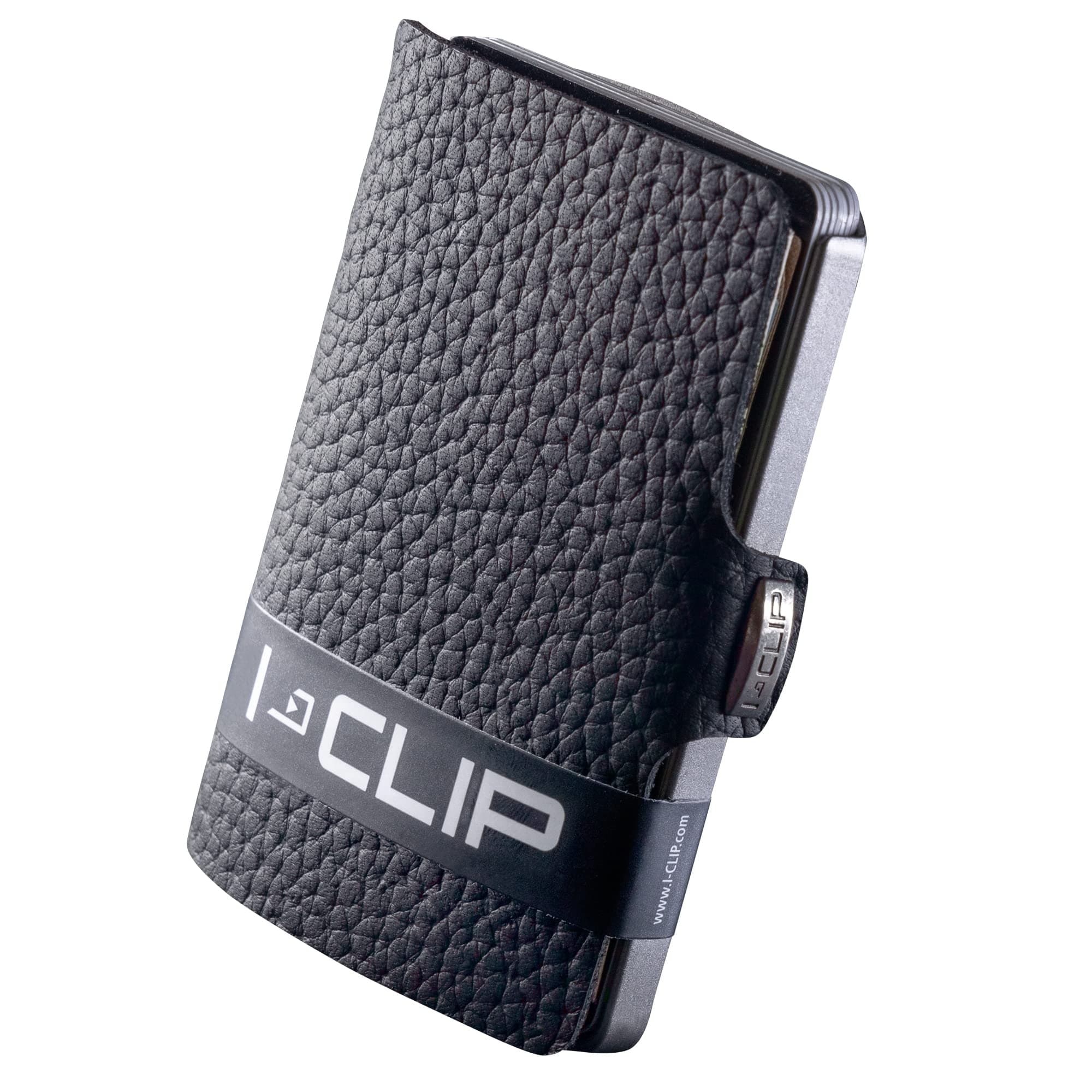 Pure Black with Silver Frame - Sleek Slim Mini Wallet with Moneyclip