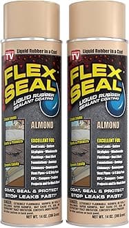 Flex Seal, 14 oz, 2-Pack, Almond, Stop Leaks Instantly, Waterproof Rubber Spray On Sealant Coating, Perfect for Gutters, Wood, RV, Campers, Roof Repair, Skylights, Windows, and More