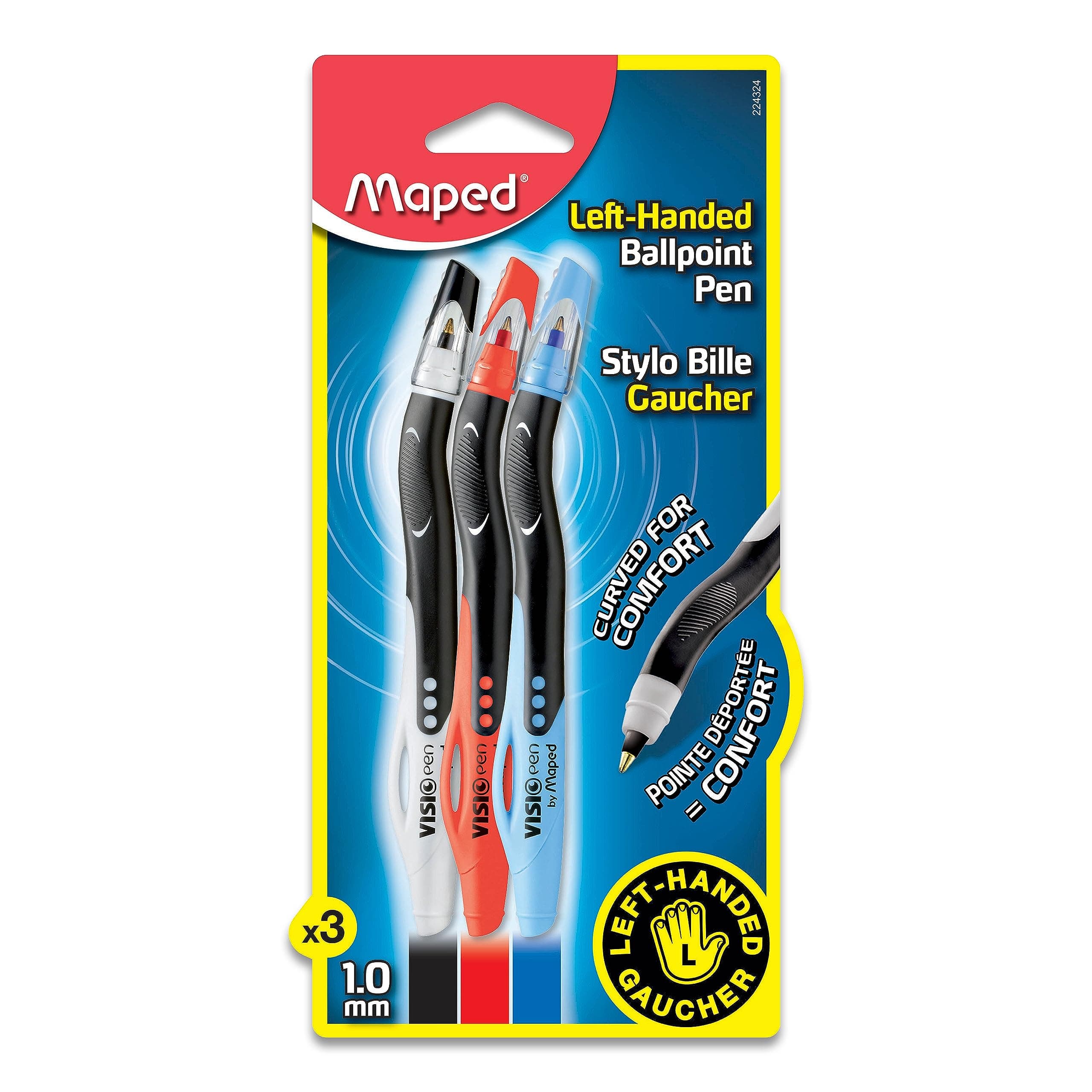 Visio Left-Handed Quick-Drying Ballpoint Pen - 3 Pack - Writing Notes - Left-Handed Design - Quick-Drying Ink for Smudge-Free Writing - Comfortable Grip, Versatile Colors