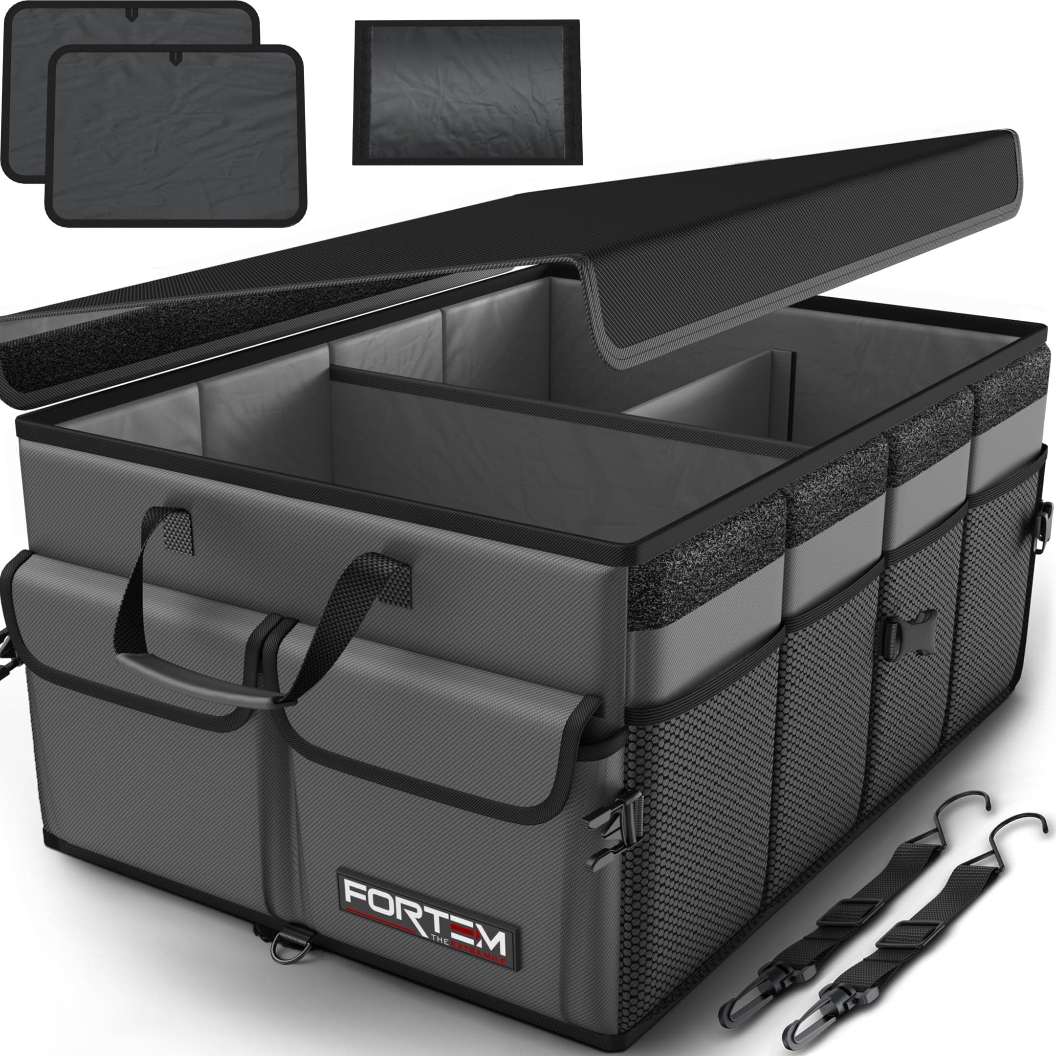 Car Boot Organiser, Collapsible Multi Compartment SUV Organizer, Foldable Storage for Car Accessories for Women Men, 600D Oxford, Non Slip Bottom, Securing Straps, Soft Cover (50L)