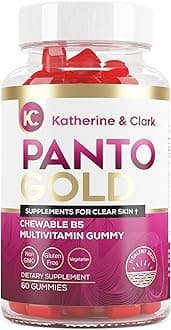 Katherine & Clark Panto Gold Vitamin B5 Pantothenic Acid Gummies for Acne - Hair Skin and Nails Gummies - Biotin, Zinc, Folic Acid Chewable Non-GMO Gluten-Free for Body - Oily Skin Gummies - 60 Count