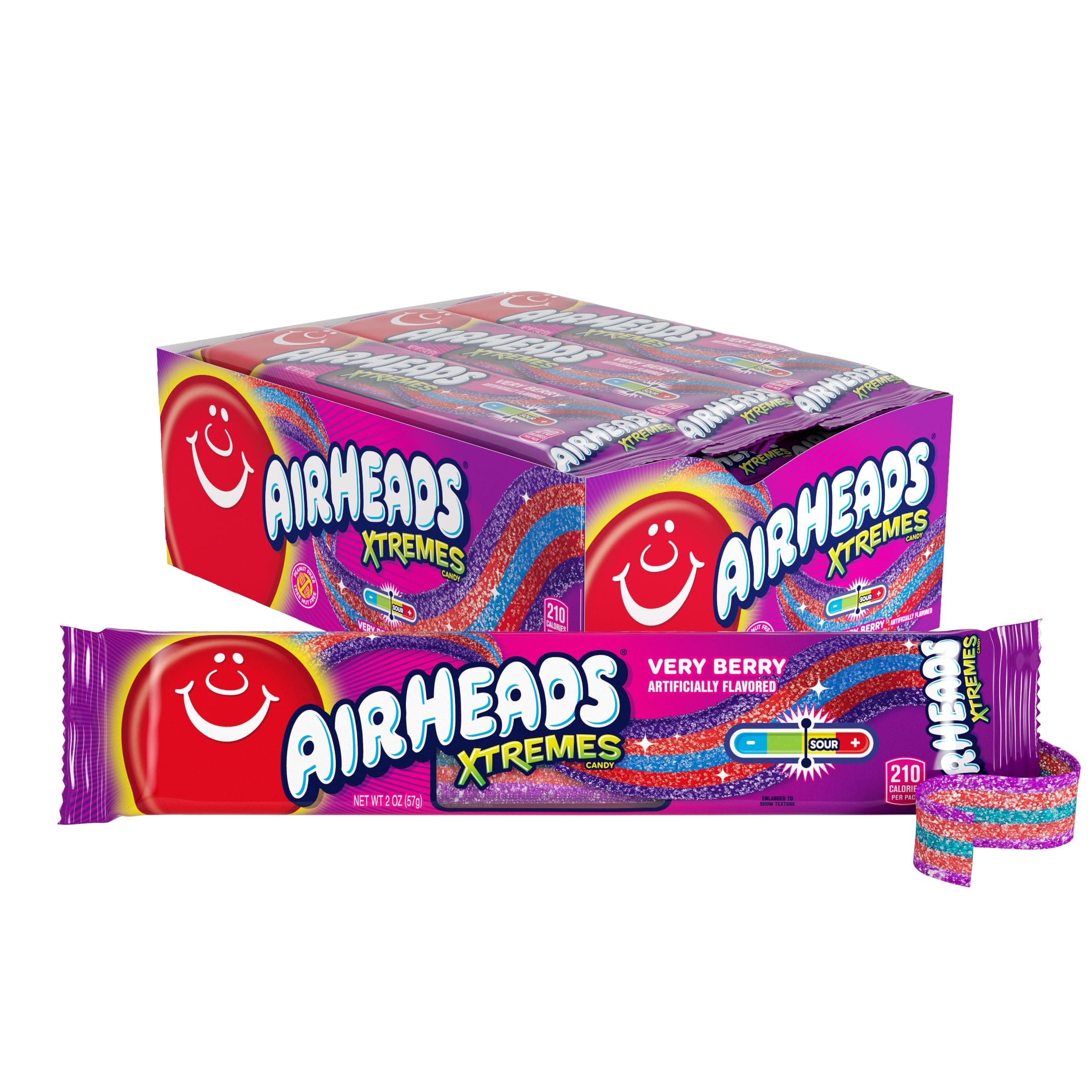 Airheads Xtremes Belts Sweetly Sour Candy, Very Berry, Non-Melting, Bulk Party Bag, 2 oz (Pack of 18)