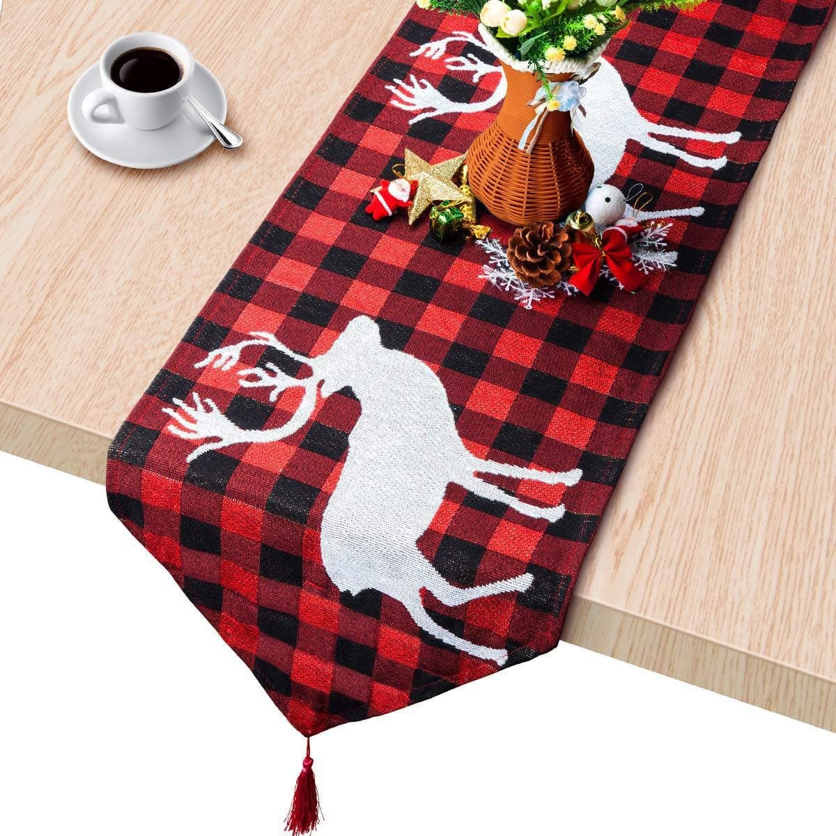 NACTECHChristmas Table Runner Buffalo Check Table Runners Cotton-Polyester Blend Plaid for Family Dinner, Outdoor Indoor Parties, Thanksgiving, Christmas & Gathering