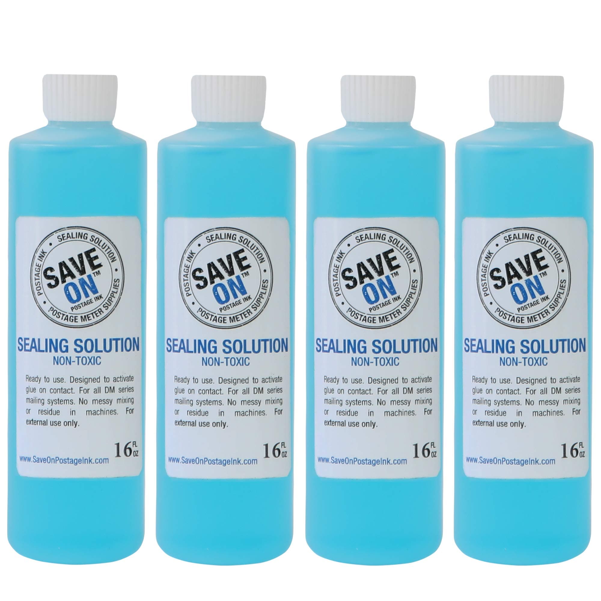 Save On Postage Ink 601-0 EZ Seal Sealing Solution Compatible with Pitney Bowes 601-0 - Sealing Solution for DM Series Mailing System, PB E-Z Seal, Postage Meter Sealing Solution (4-Pack) 16 oz