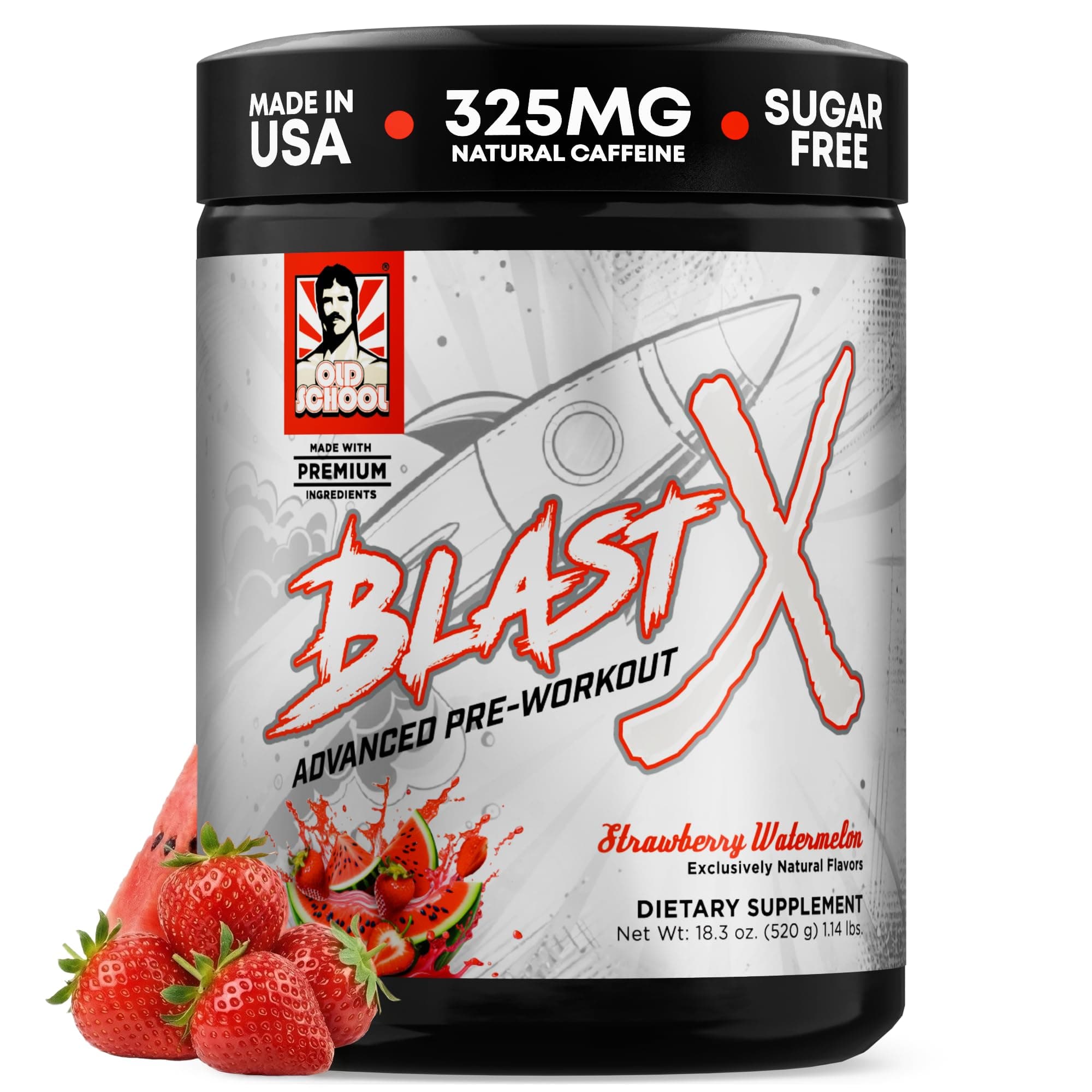 Old School Labs | Blast X Advanced Pre Workout Powder, Intense Energy Booster Preworkout for Men & Women- Strawberry Watermelon, 20 Servings