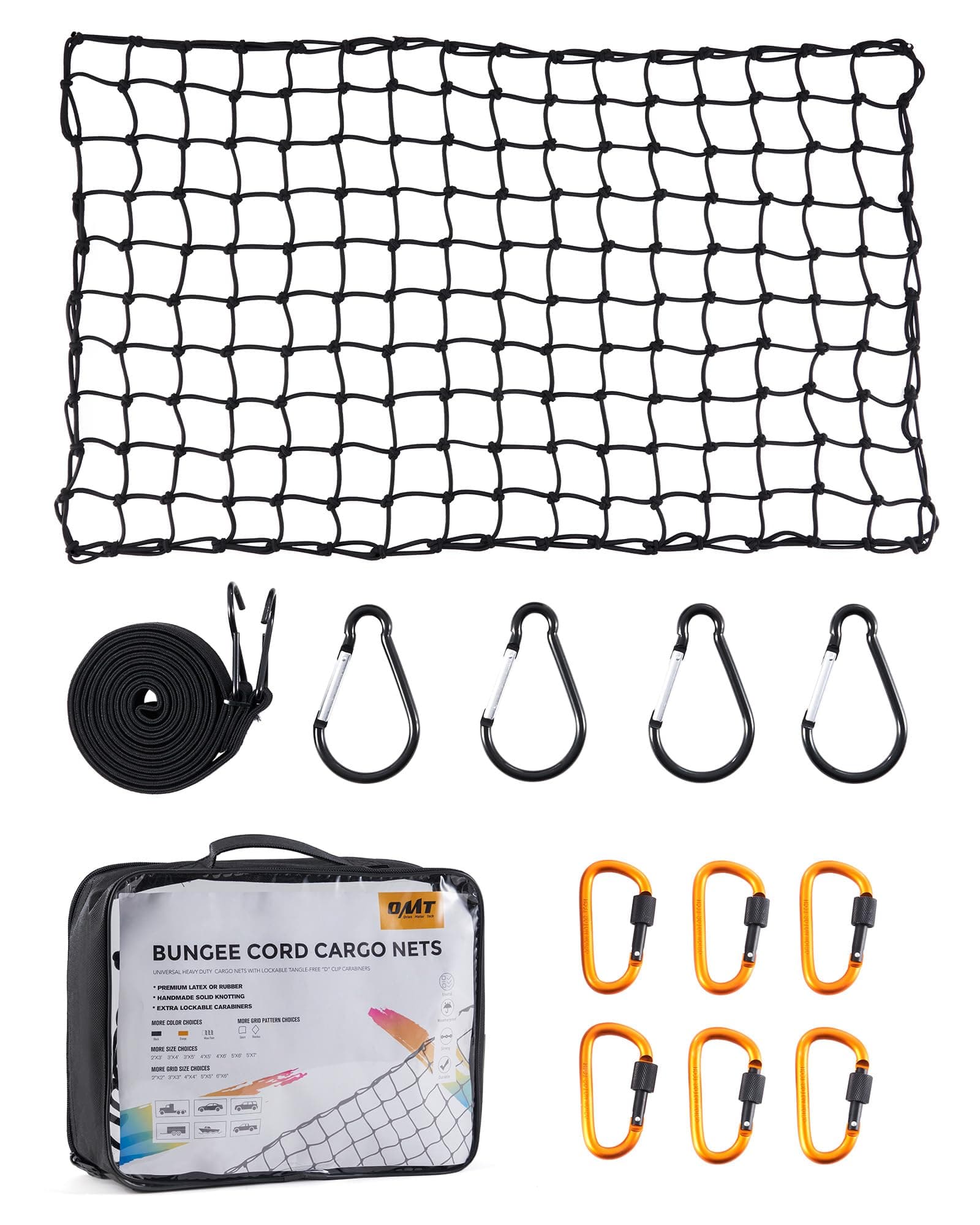 Orion Motor Tech 2'x3' Small Cargo Net with 2"x2" Small Mesh, 4x6 Foot Max Size Cargo Net for SUV Roof Rack Cargo Basket Net with Locking Carabiners, Ratchet Strap, Roof Rack Net