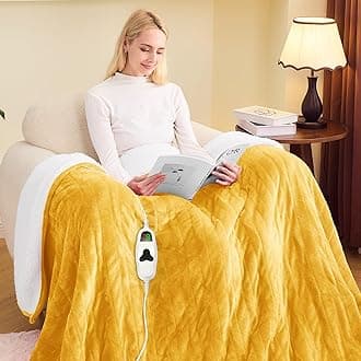 greenoak Heated Blanket Electric Twin 62"X84", Heating Blankets with 10 Levels 8 Hours Auto-Off,Soft Flannel Sherpa Fluffy House Warming Gifts for Grandma Seniors Mom,Ginger Yellow