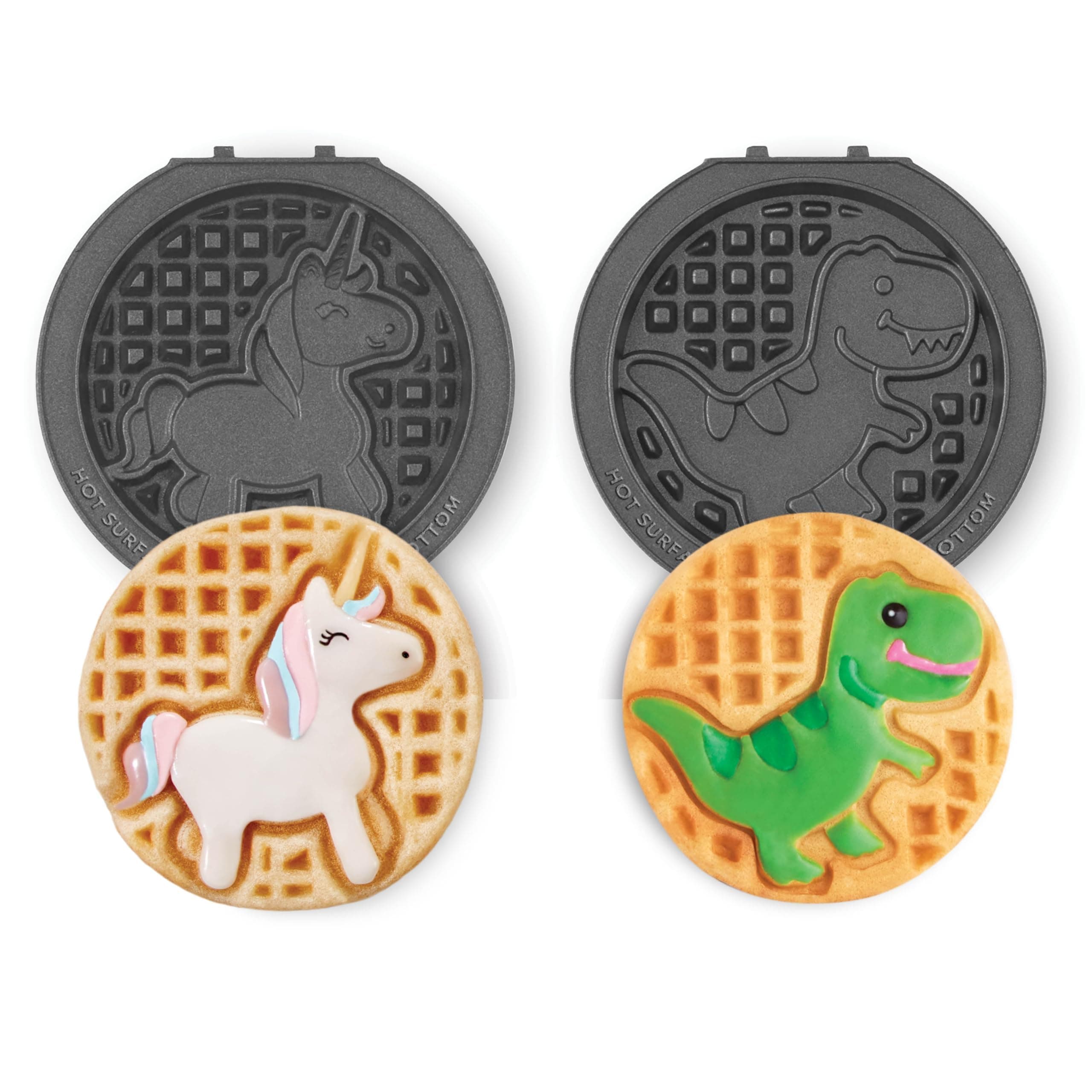 Dash MultiMaker® Mini System Removable Plate Set - Nonstick Replacement Plates for Fun-Shaped Waffle Breakfast - Waffle Maker Not Included - 4-Inch - Two-Pack - Unicorn & Dinosaur