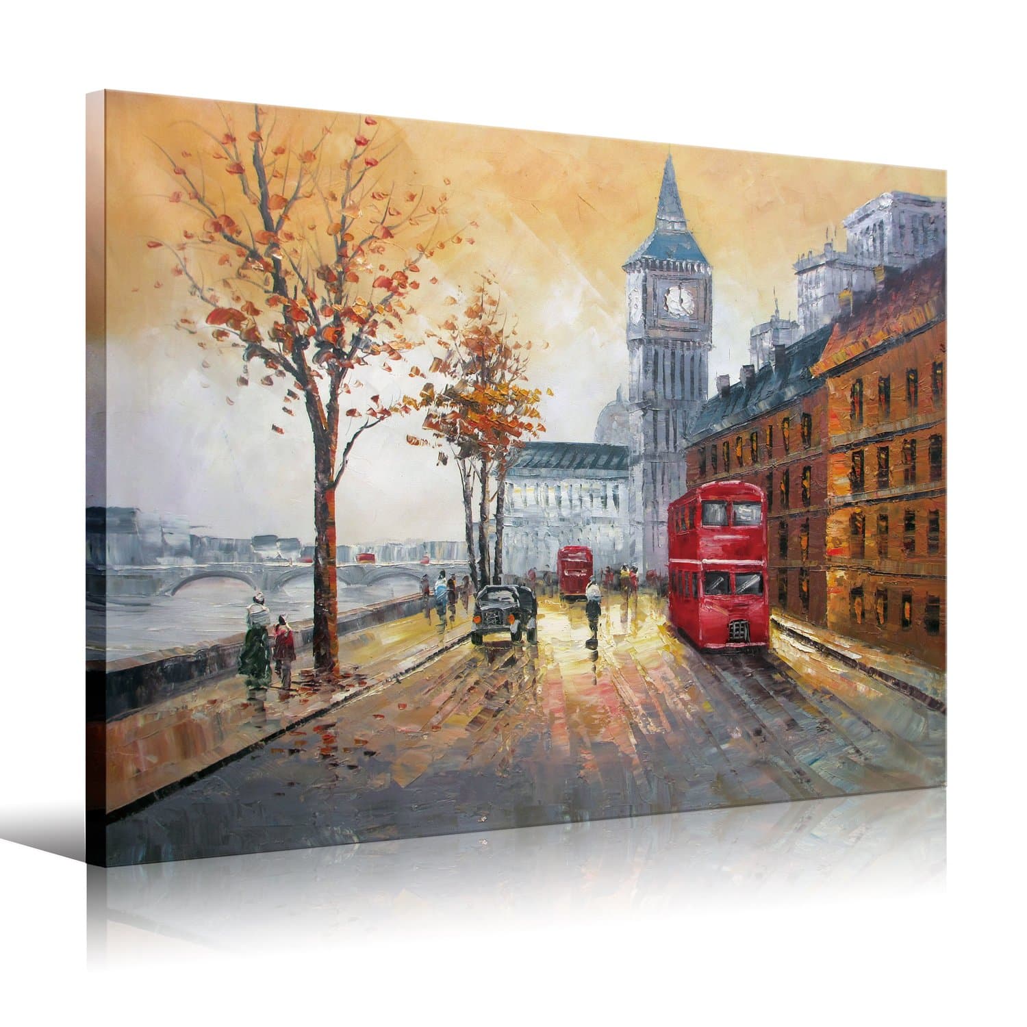 Modern Artwork Red double-decker bus on the Thames River in London Wall Art for Living Room Bedroom,Office Decorations Wall Decor 20x24inch(50x60cm)1pc