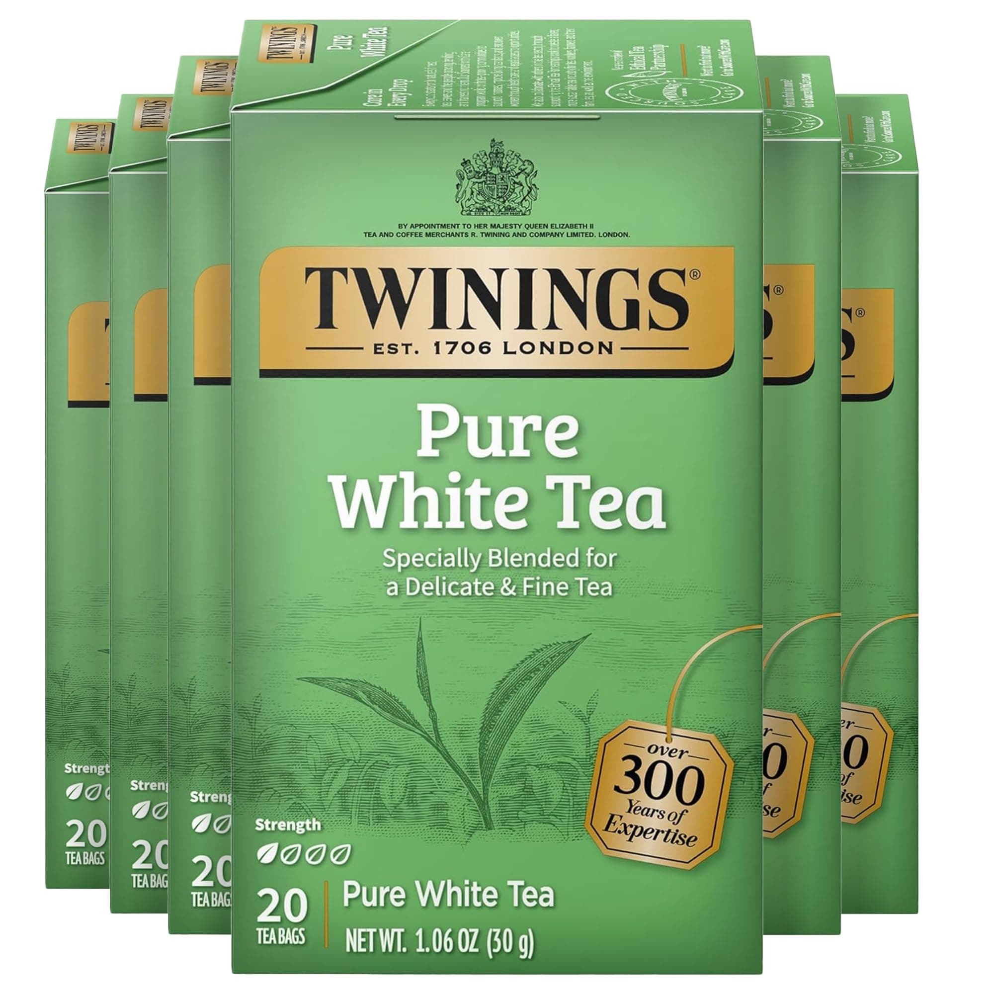 Twinings Pure White Tea Individually Wrapped Bags, 20 Count (Pack of 6), Light & Fresh, Caffeinated, Enjoy Hot or Iced, 120 Teabags