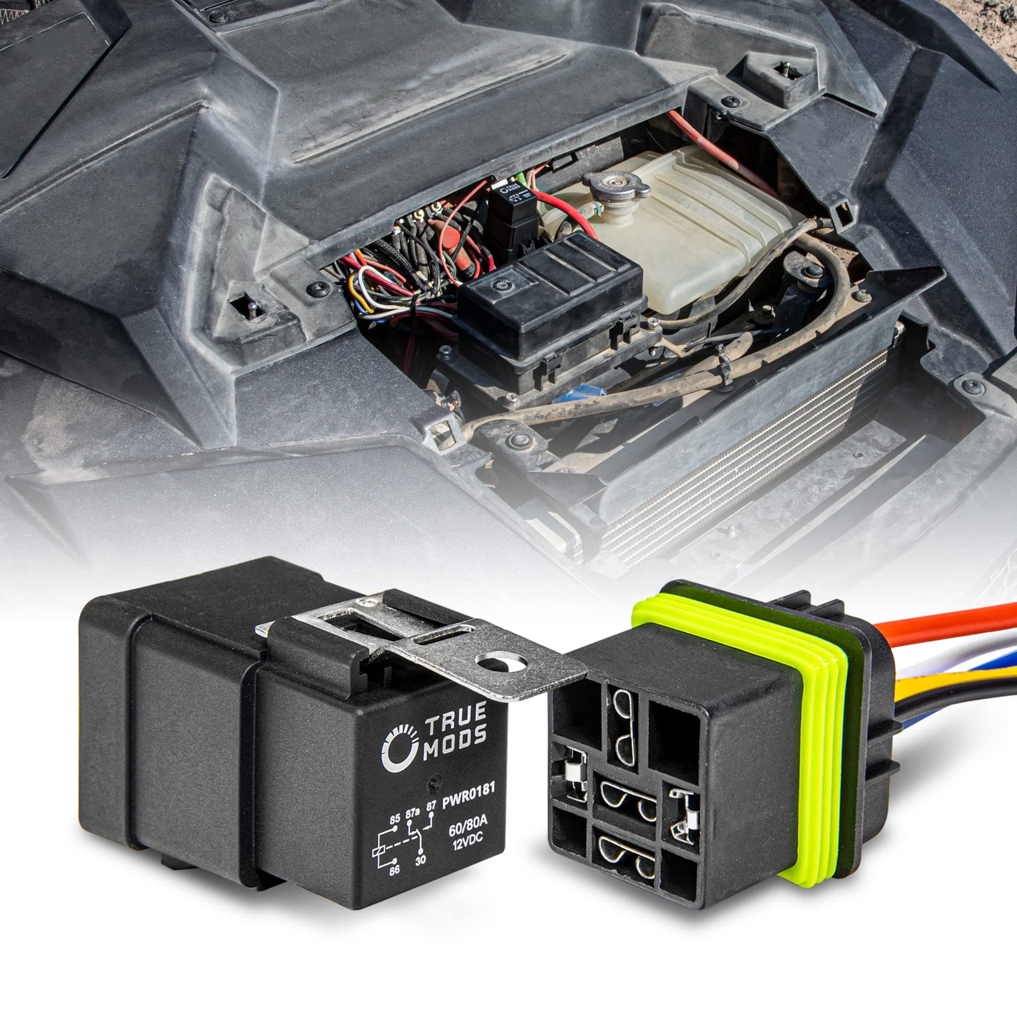 TRUE MODS 1 Pack 5-Pin 12V Bosch Style Waterproof Relay Kit [Harness Socket] [12 AWG Hot Wires] [SPDT] [60/80 Amp] 12 volt Automotive Marine Relays for Boats Auto Fan Cars
