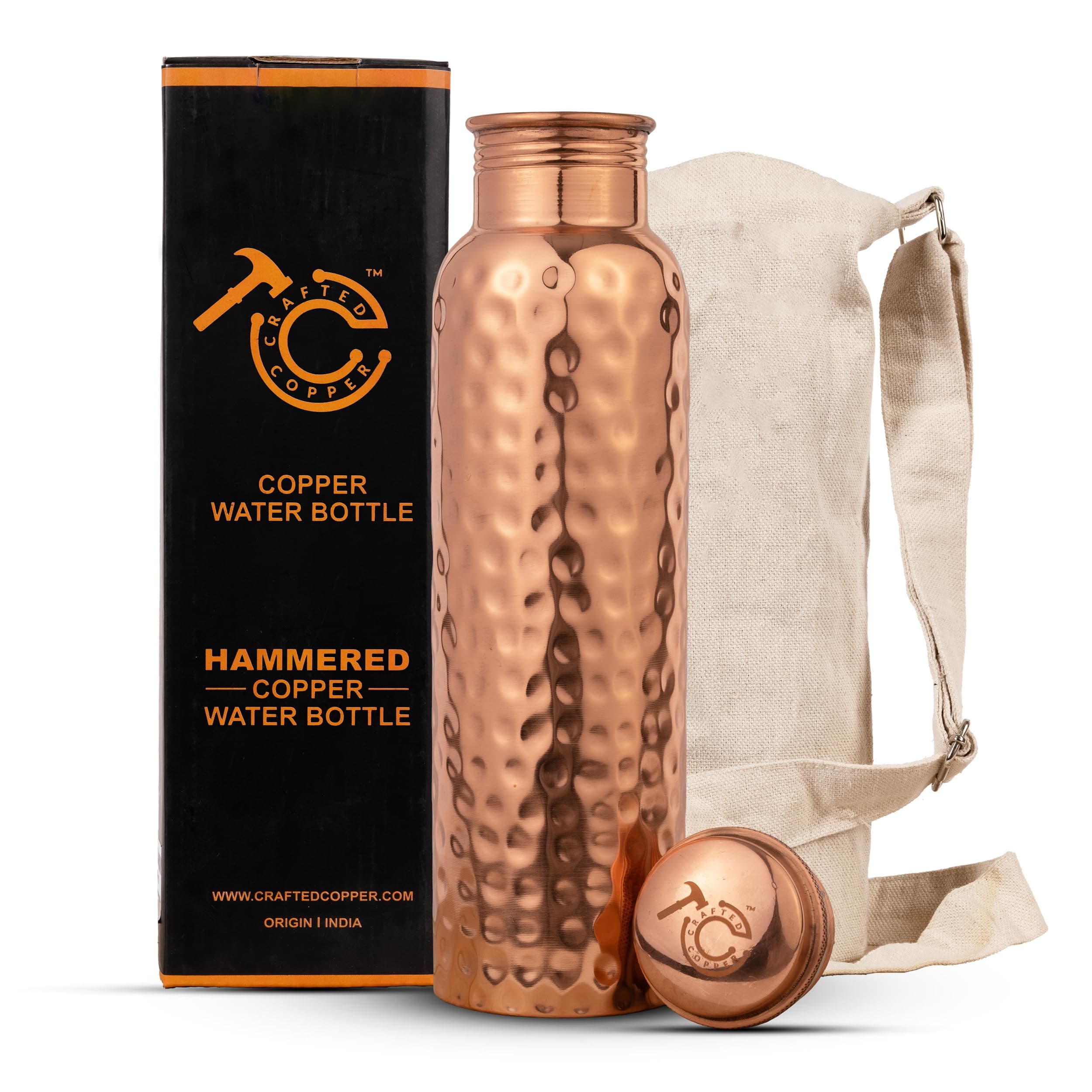 Copper Water Bottle For Drinking 34 Oz Extra Large - Ayurvedic 100% Pure Copper Vessel For Drinking - Drink More Water with Lower Your Sugar Content - Enjoy The Healthy Benefits (Hammered, 1)