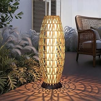 Solar Yard Outdoor Solar Lamp Woven Wicker Boho Lantern Floor Lamp, Decoration for Garden, Deck, Yard, Pathway, Oslo