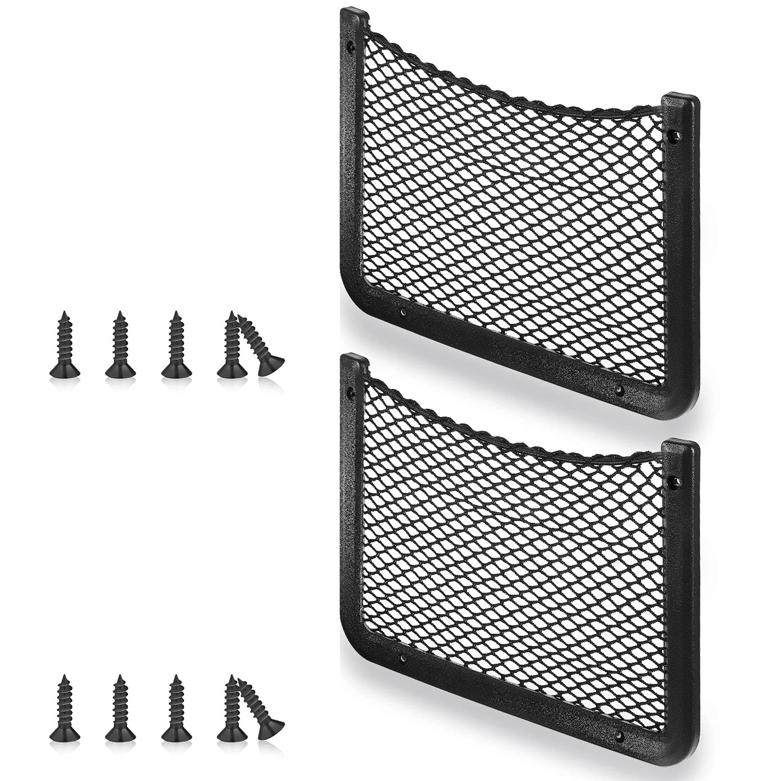 Frienda 2 Pcs Car Storage Net Bag, ABS Plastic Framed Mesh Net Holder, Phone & Cargo Organizer with Screws for Auto, Rv, Boat, Truck Pocket Storage (12 x 8 Inch)