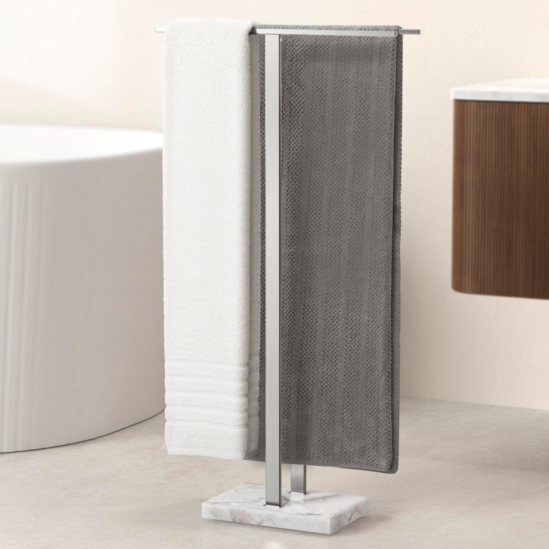 Standing Towel Rack Taller Version, 37" H (Equal Height) Bathroom Towel Rack Stand with Marble Base, Free Standing Towel Holder Stand, SUS304 Stainless Steel Brushed Finish, BTH229-2