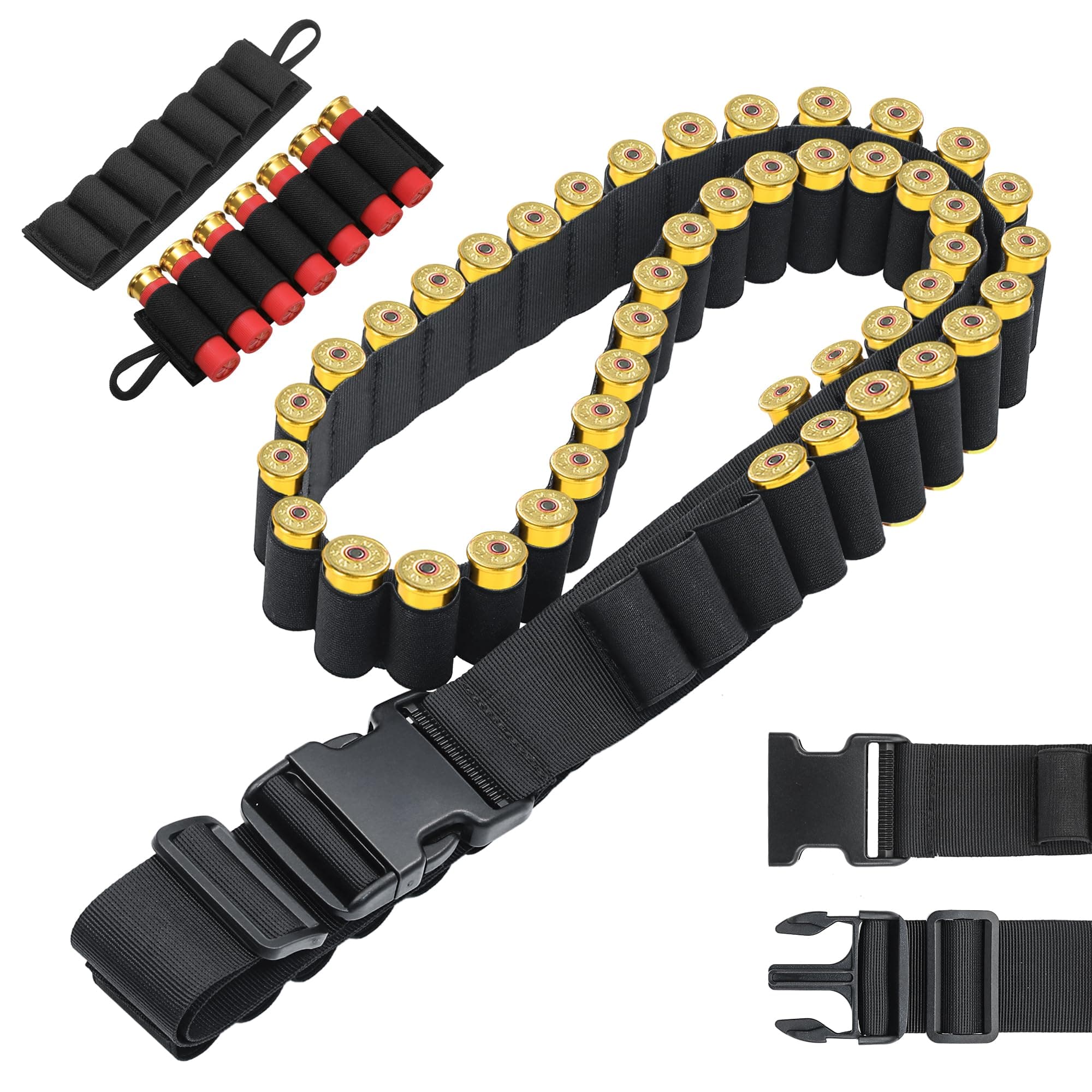 4 Pack 7 Round Shotgun Shell Holder or 12/20 Gauge 60 Round Tactical Shotgun Shell Bandolier Adjustable, Optional 2 Pcs 7 Round Shotgun Shell Holder / 8 Round Butt Stock Shell Holder for Hunting