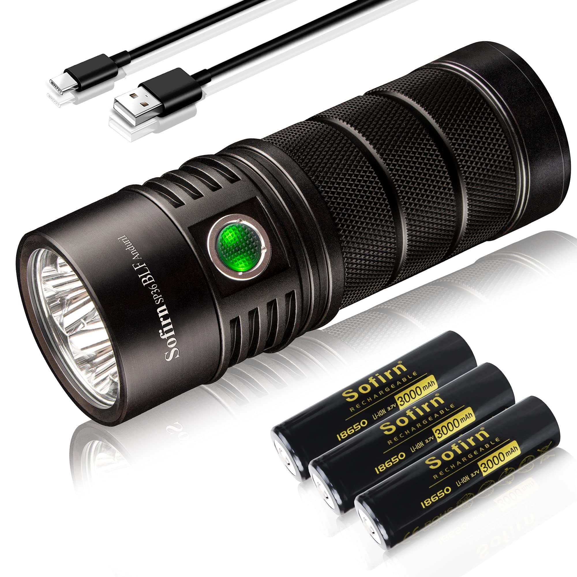 Led Torch, SP36 Powerful Flashlight 5500 Lumen BLF Anduril USB C Charging with 4X Samsung LH351D Powered by Rechargeable 18650 Battery